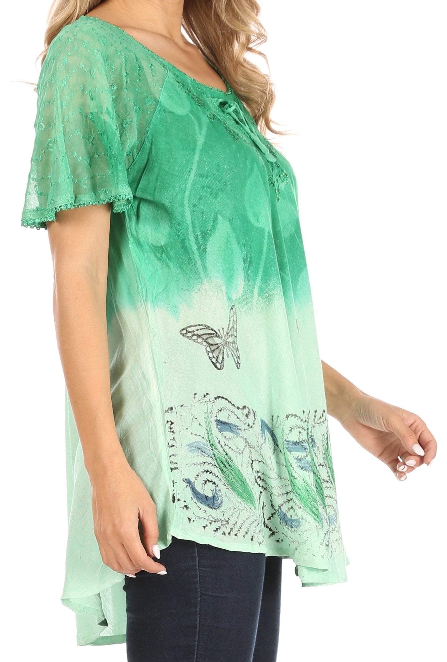 Sakkas Petra Women's Casual Loose Flared Corset Short Sleeve Lace Blouse Top Tunic - Concordia Style Boutique
