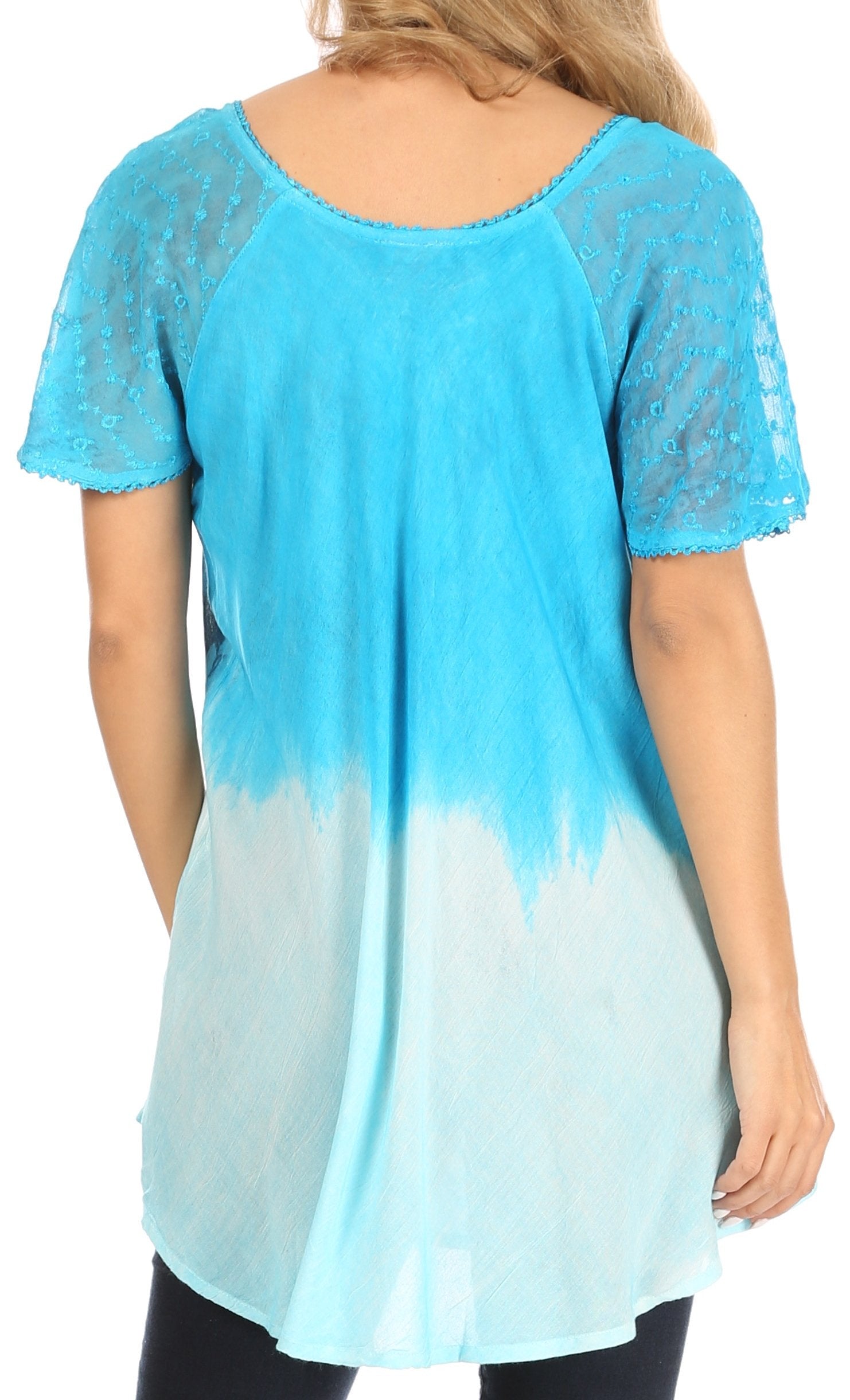 Sakkas Petra Women's Casual Loose Flared Corset Short Sleeve Lace Blouse Top Tunic - Concordia Style Boutique