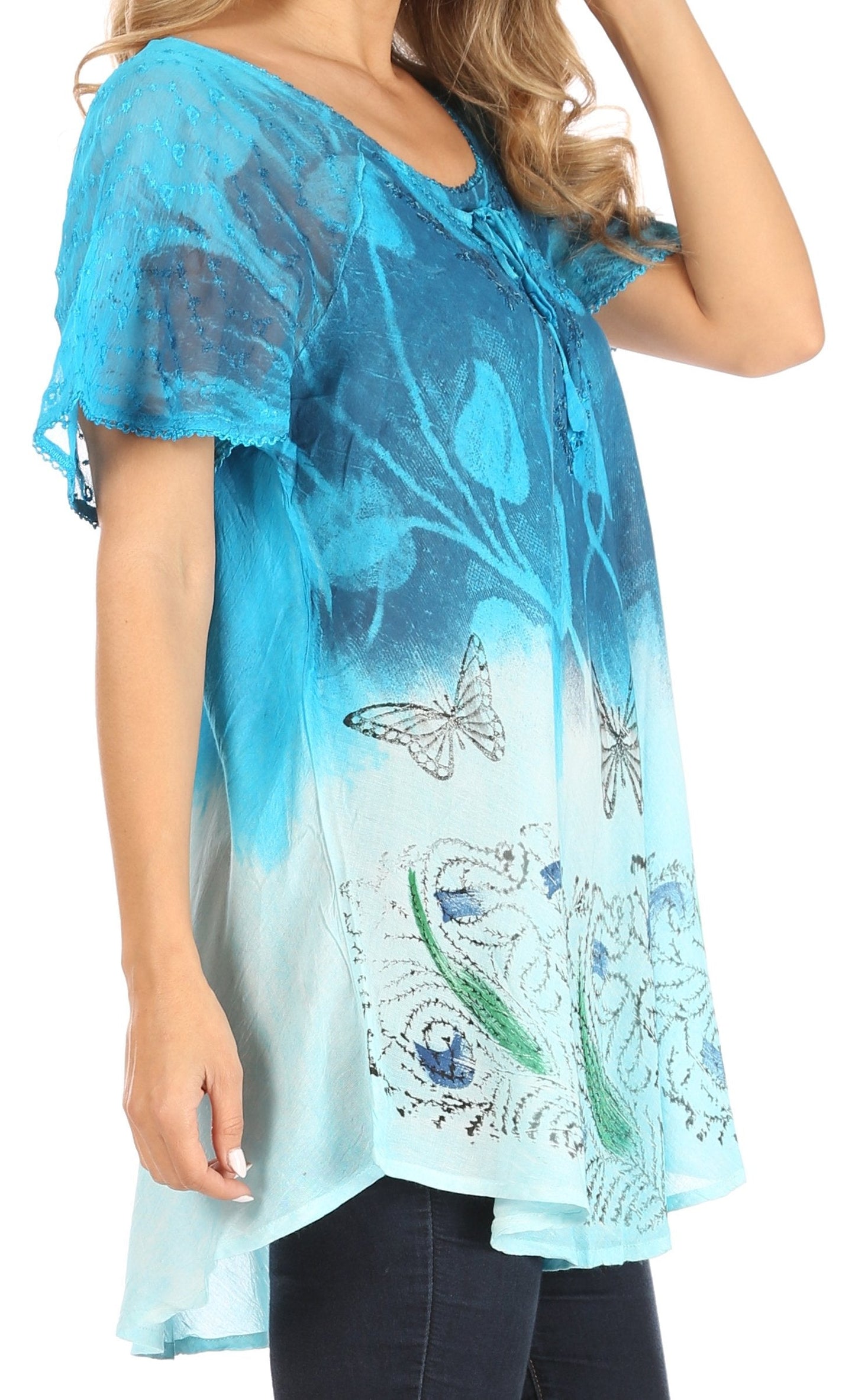 Sakkas Petra Women's Casual Loose Flared Corset Short Sleeve Lace Blouse Top Tunic - Concordia Style Boutique