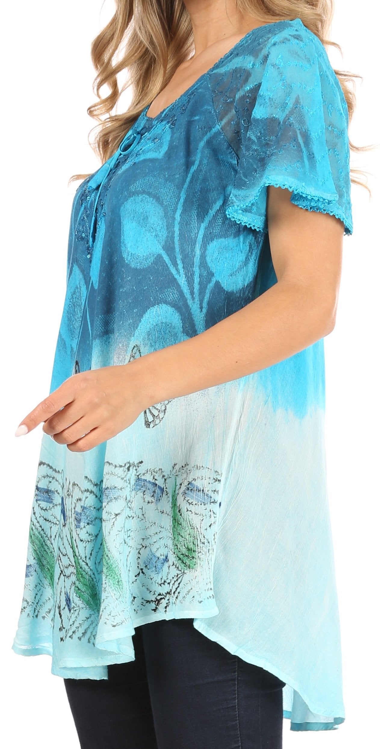 Sakkas Petra Women's Casual Loose Flared Corset Short Sleeve Lace Blouse Top Tunic - Concordia Style Boutique