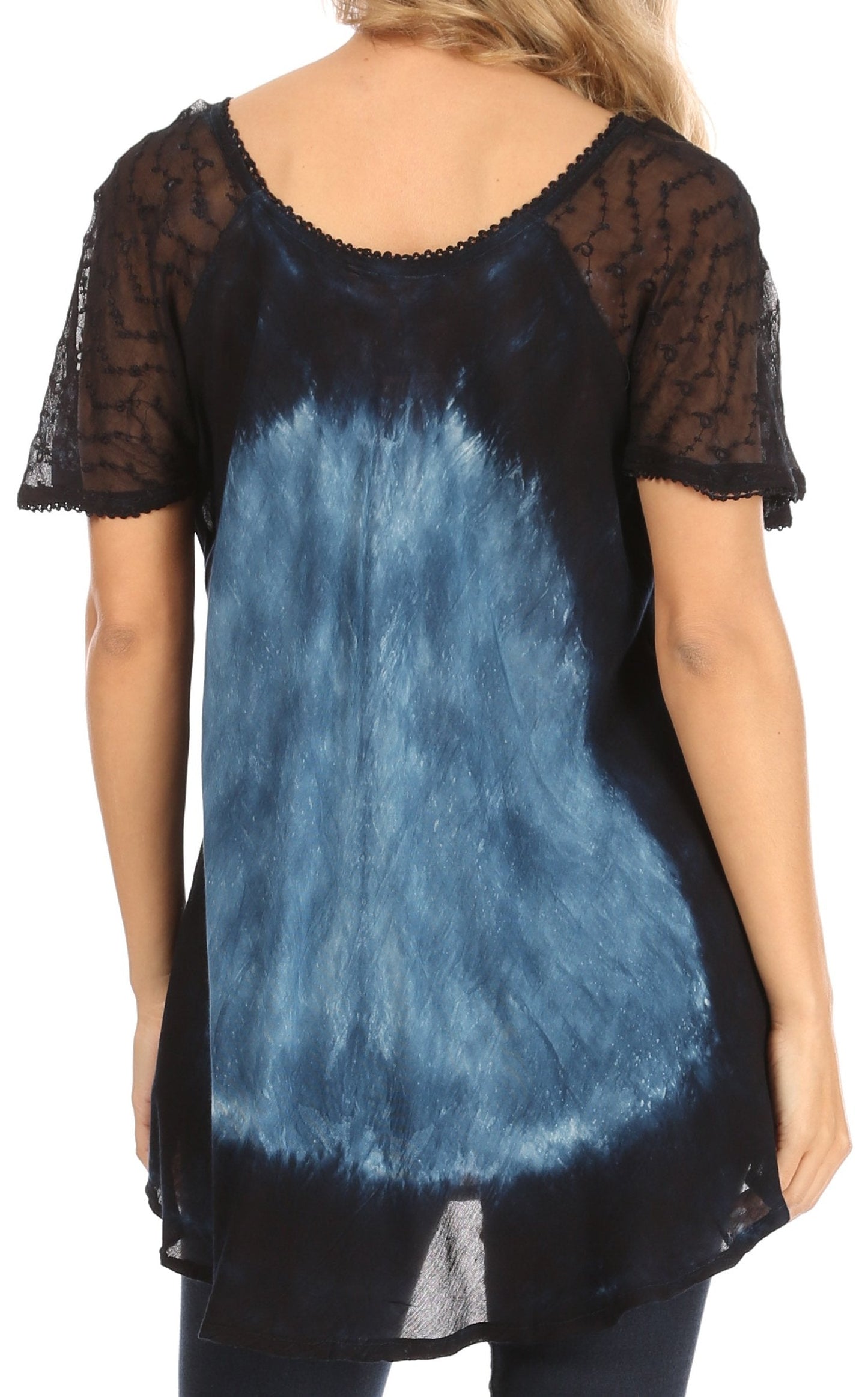 Sakkas Petra Women's Casual Loose Flared Corset Short Sleeve Lace Blouse Top Tunic - Concordia Style Boutique