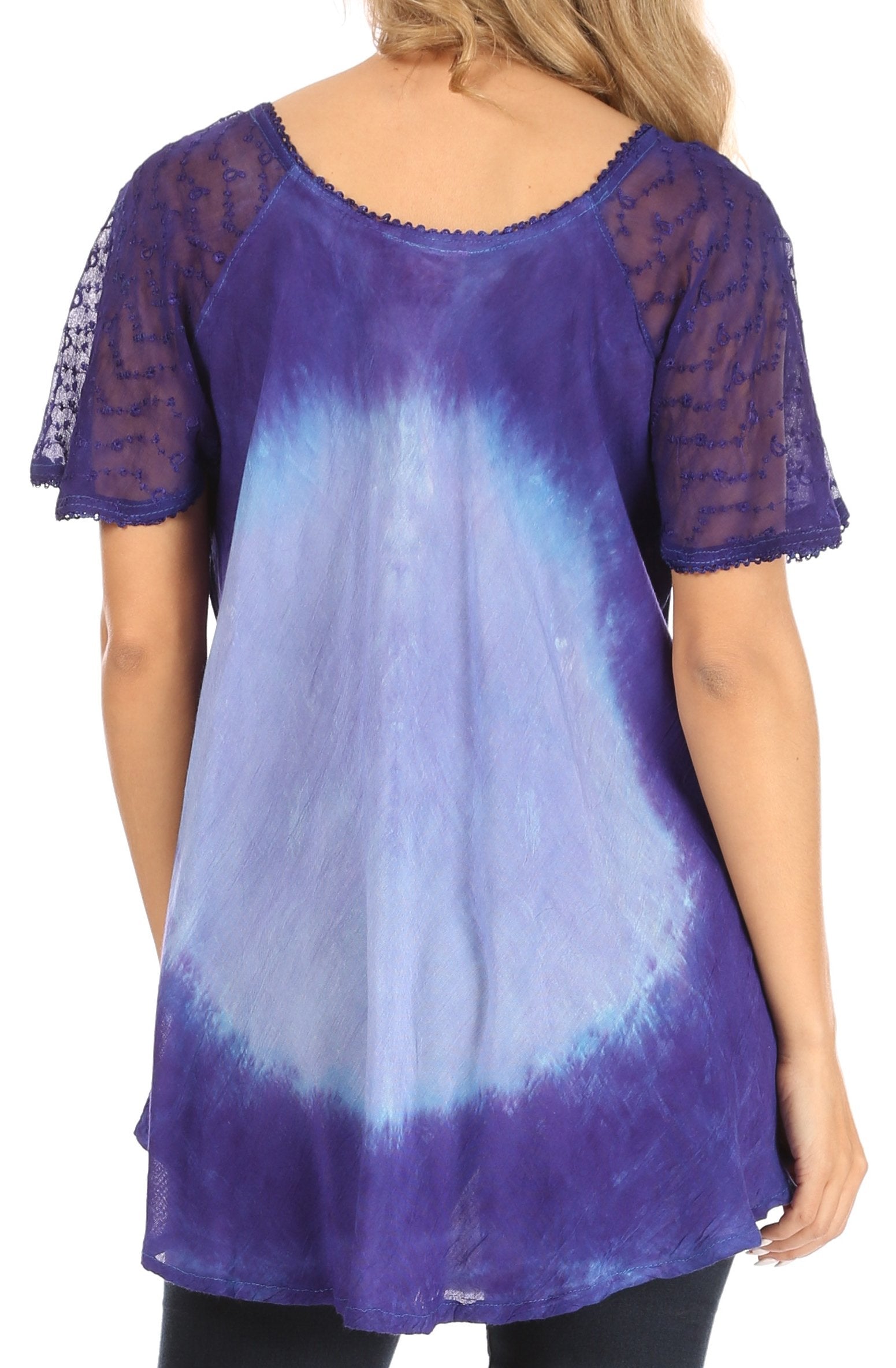 Sakkas Petra Women's Casual Loose Flared Corset Short Sleeve Lace Blouse Top Tunic - Concordia Style Boutique