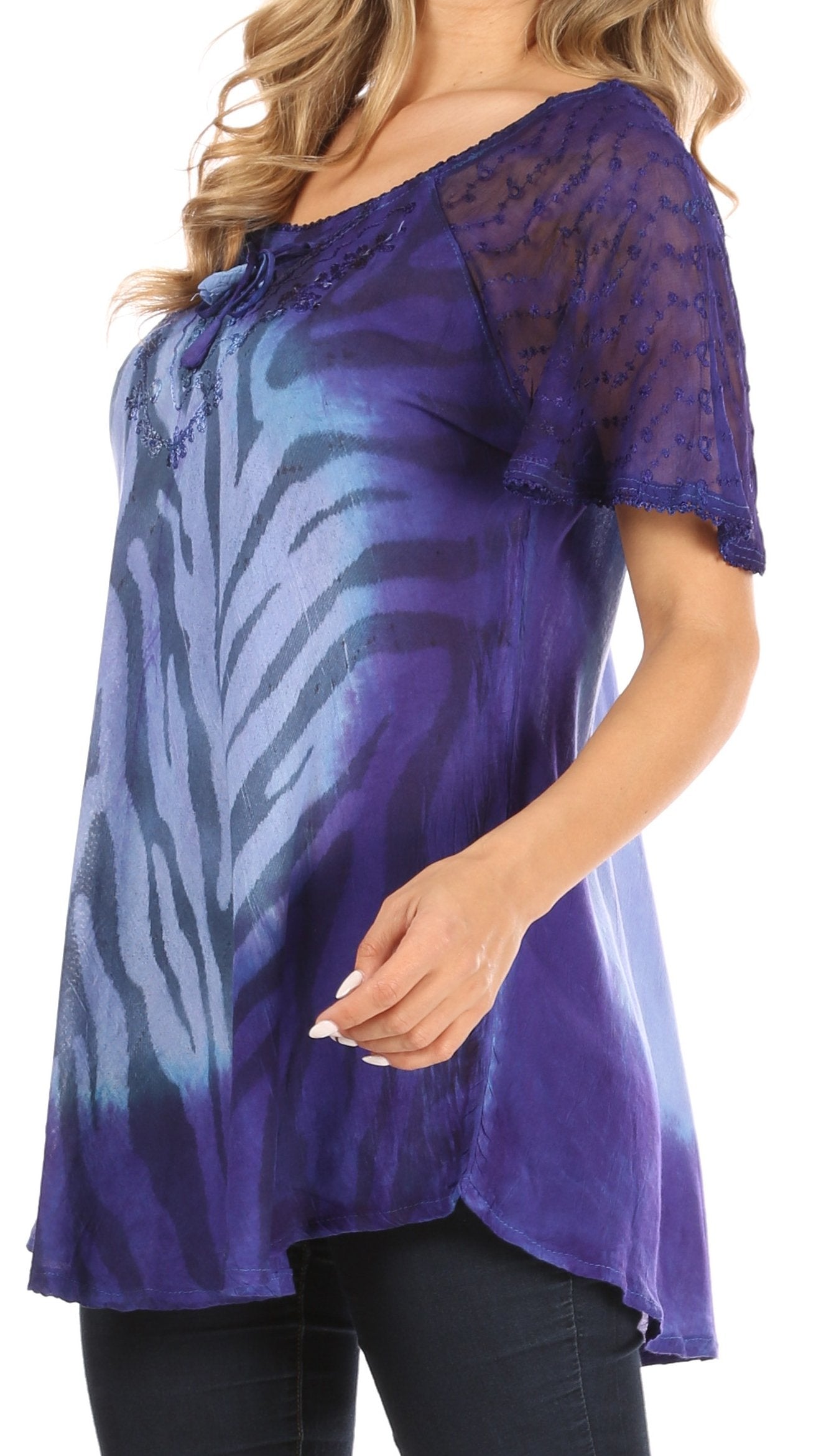 Sakkas Petra Women's Casual Loose Flared Corset Short Sleeve Lace Blouse Top Tunic - Concordia Style Boutique
