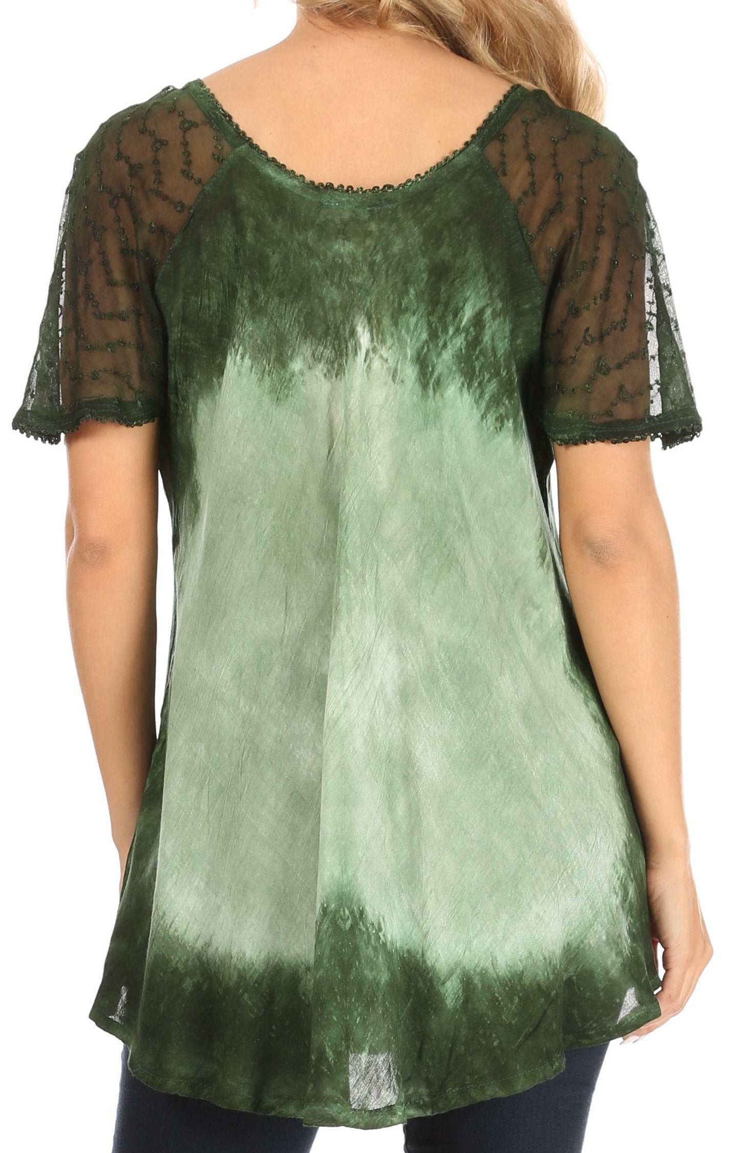 Sakkas Petra Women's Casual Loose Flared Corset Short Sleeve Lace Blouse Top Tunic - Concordia Style Boutique