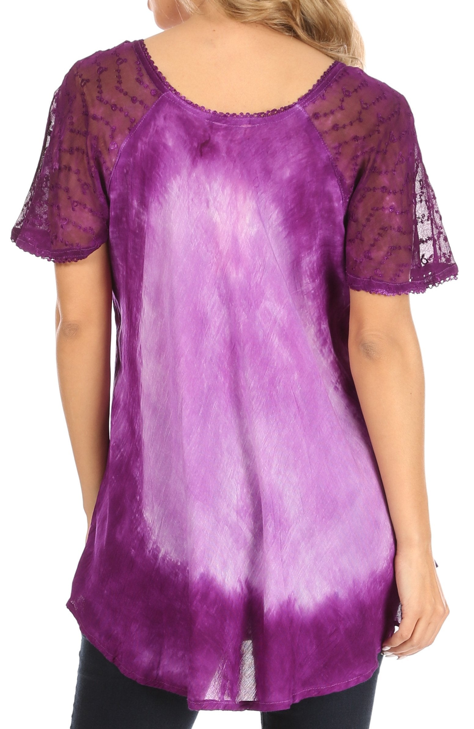 Sakkas Petra Women's Casual Loose Flared Corset Short Sleeve Lace Blouse Top Tunic - Concordia Style Boutique