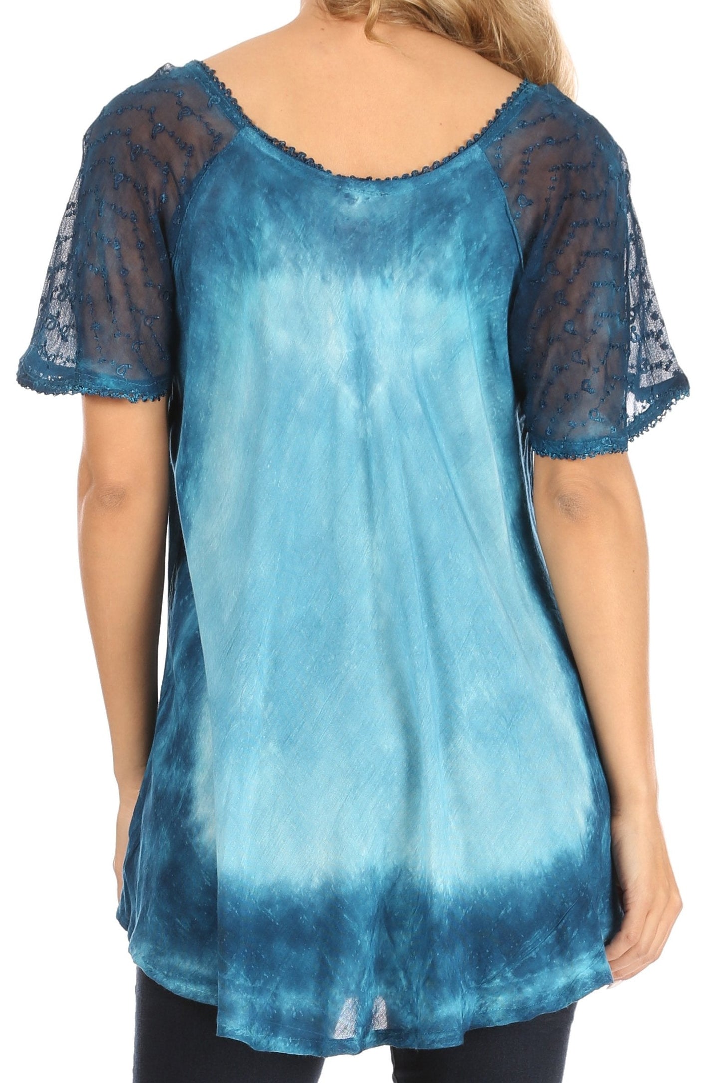 Sakkas Petra Women's Casual Loose Flared Corset Short Sleeve Lace Blouse Top Tunic - Concordia Style Boutique
