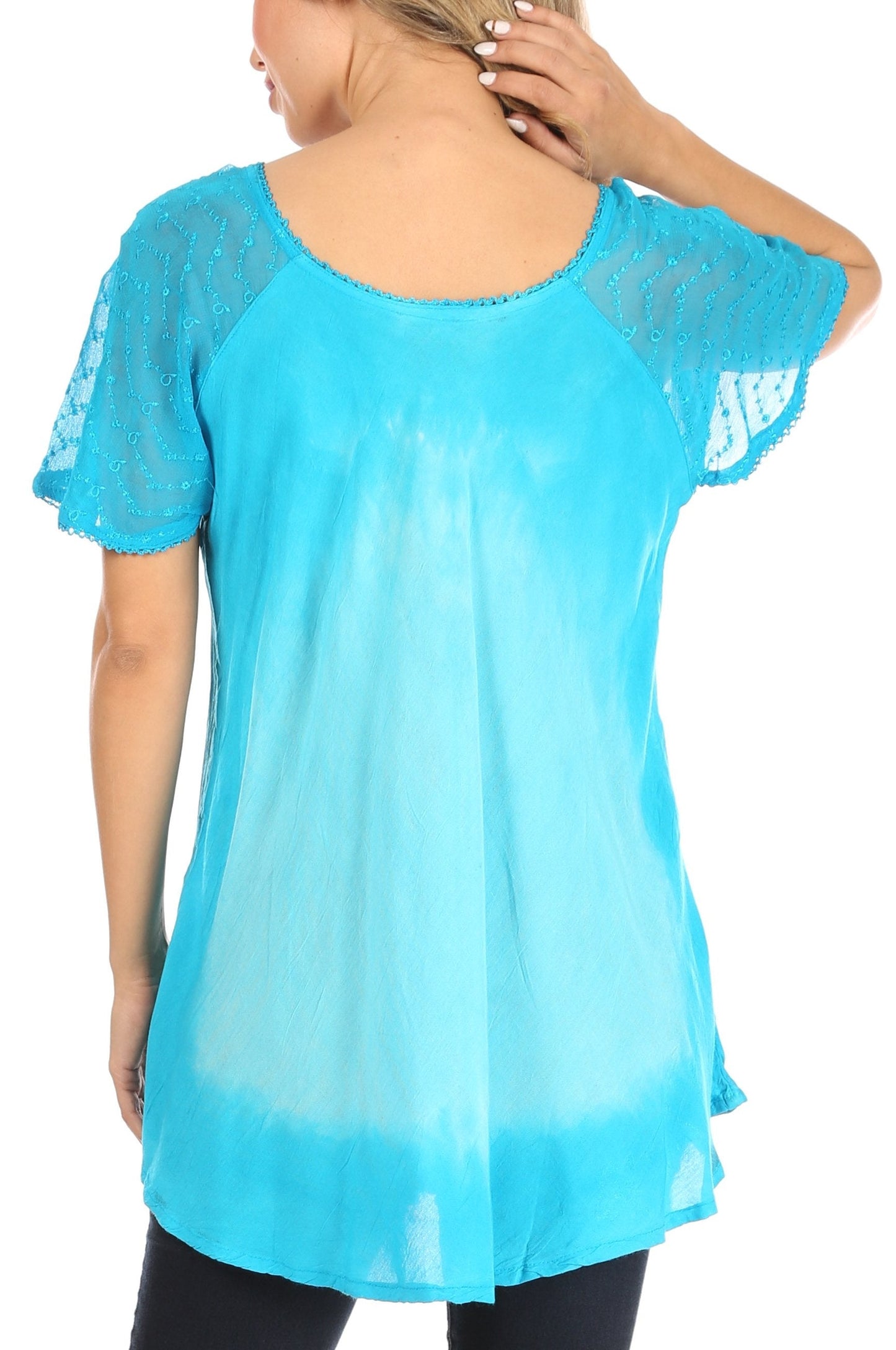 Sakkas Petra Women's Casual Loose Flared Corset Short Sleeve Lace Blouse Top Tunic - Concordia Style Boutique