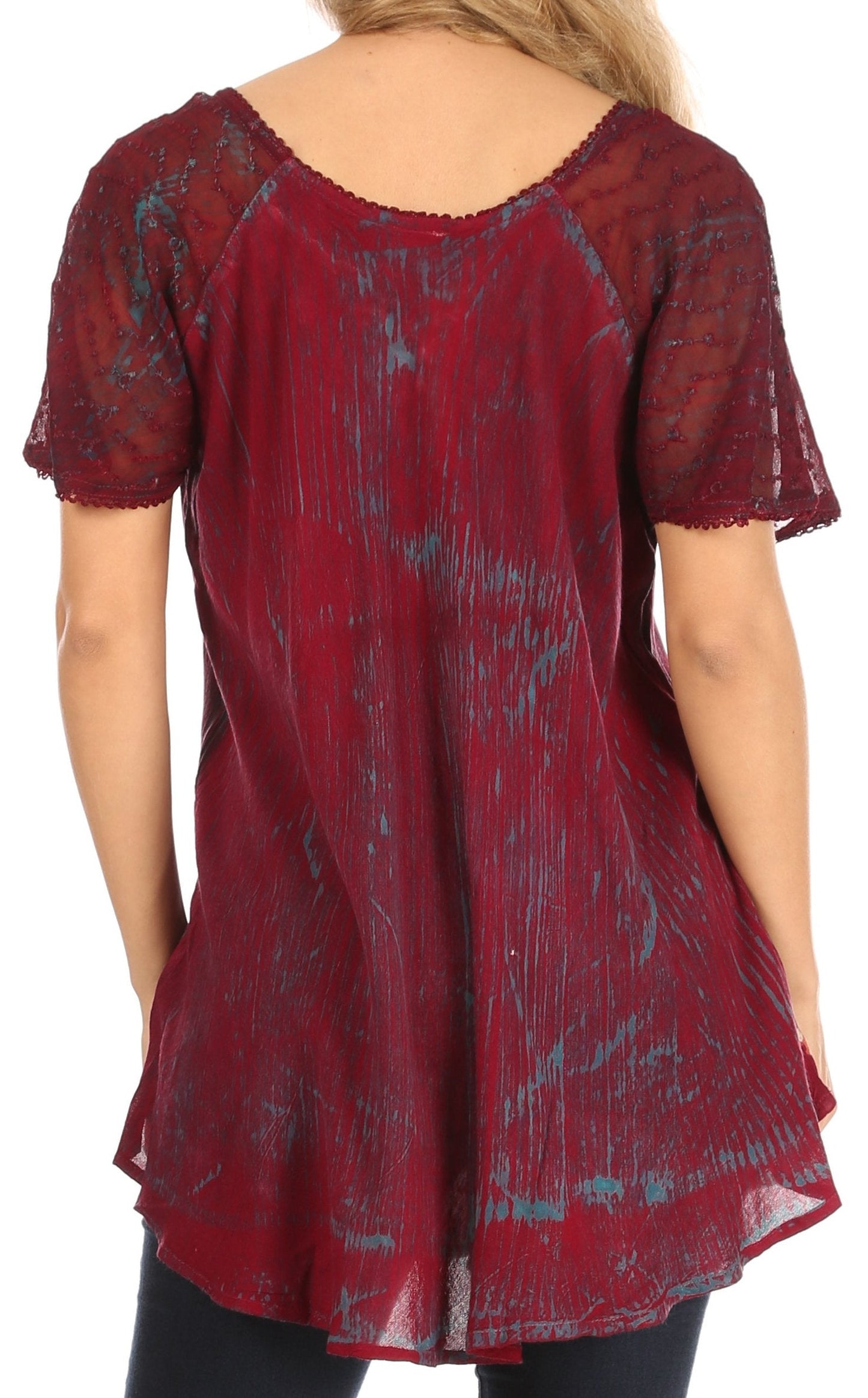 Sakkas Petra Women's Casual Loose Flared Corset Short Sleeve Lace Blouse Top Tunic - Concordia Style Boutique
