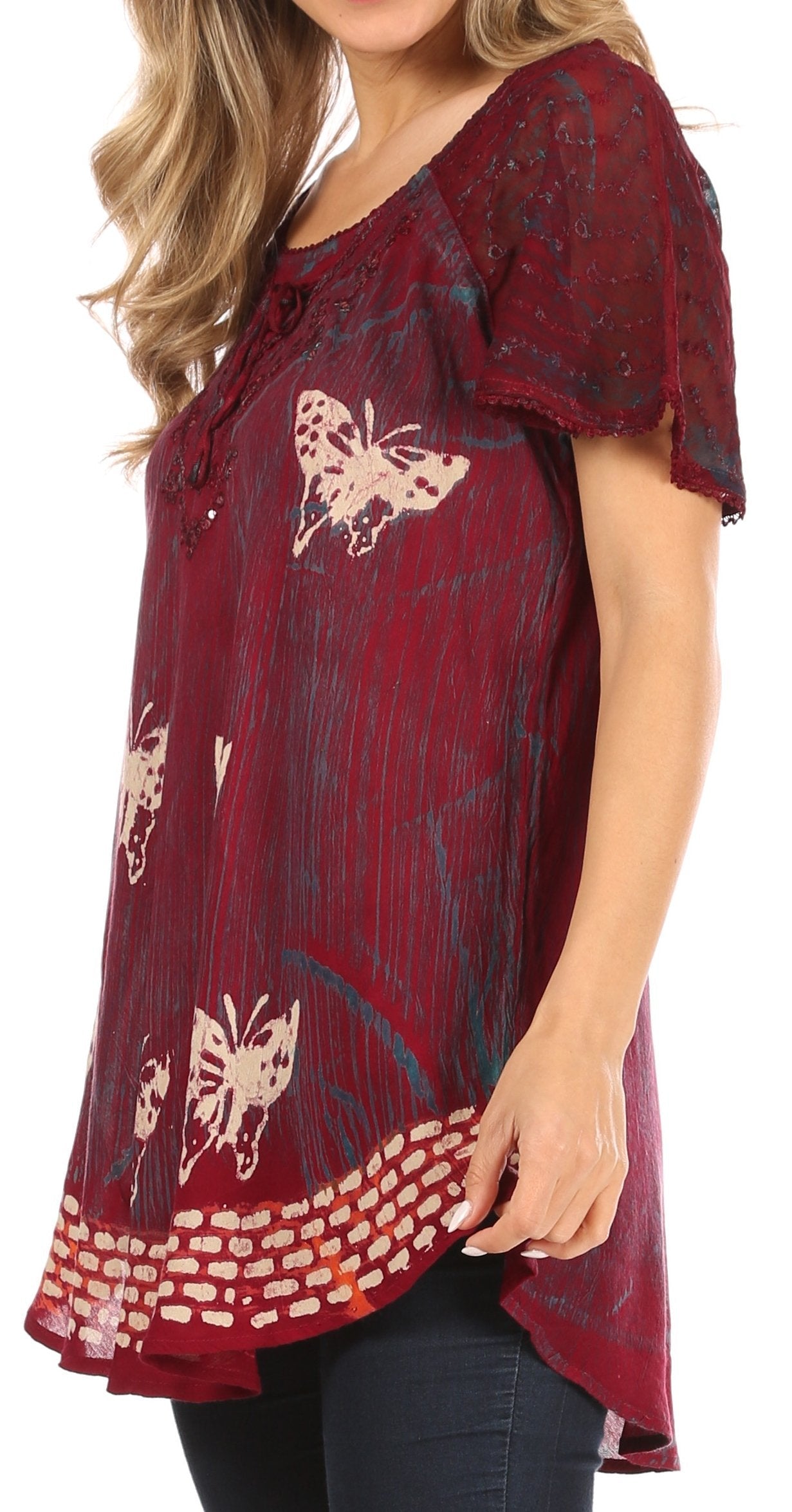 Sakkas Petra Women's Casual Loose Flared Corset Short Sleeve Lace Blouse Top Tunic - Concordia Style Boutique