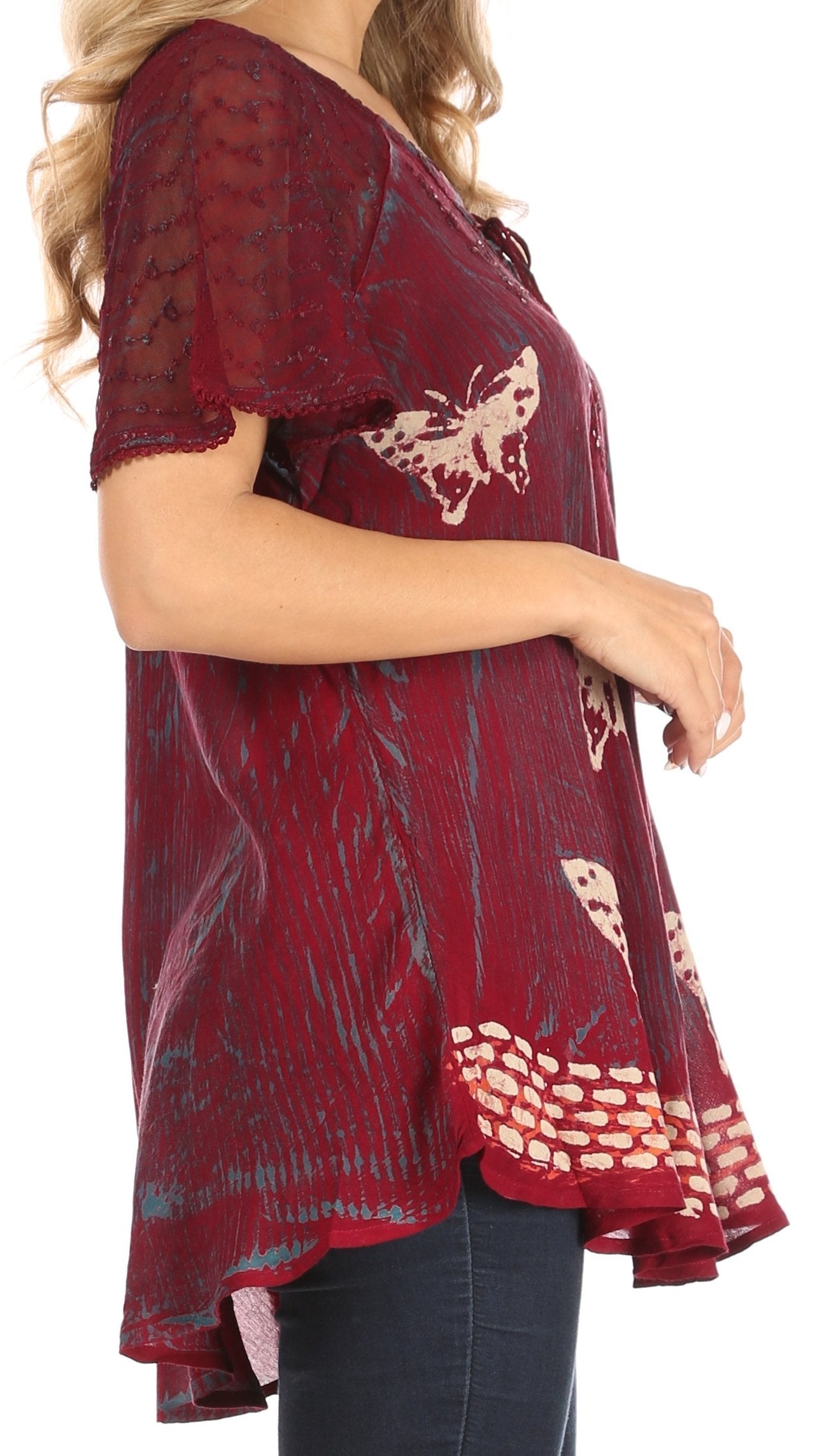 Sakkas Petra Women's Casual Loose Flared Corset Short Sleeve Lace Blouse Top Tunic - Concordia Style Boutique