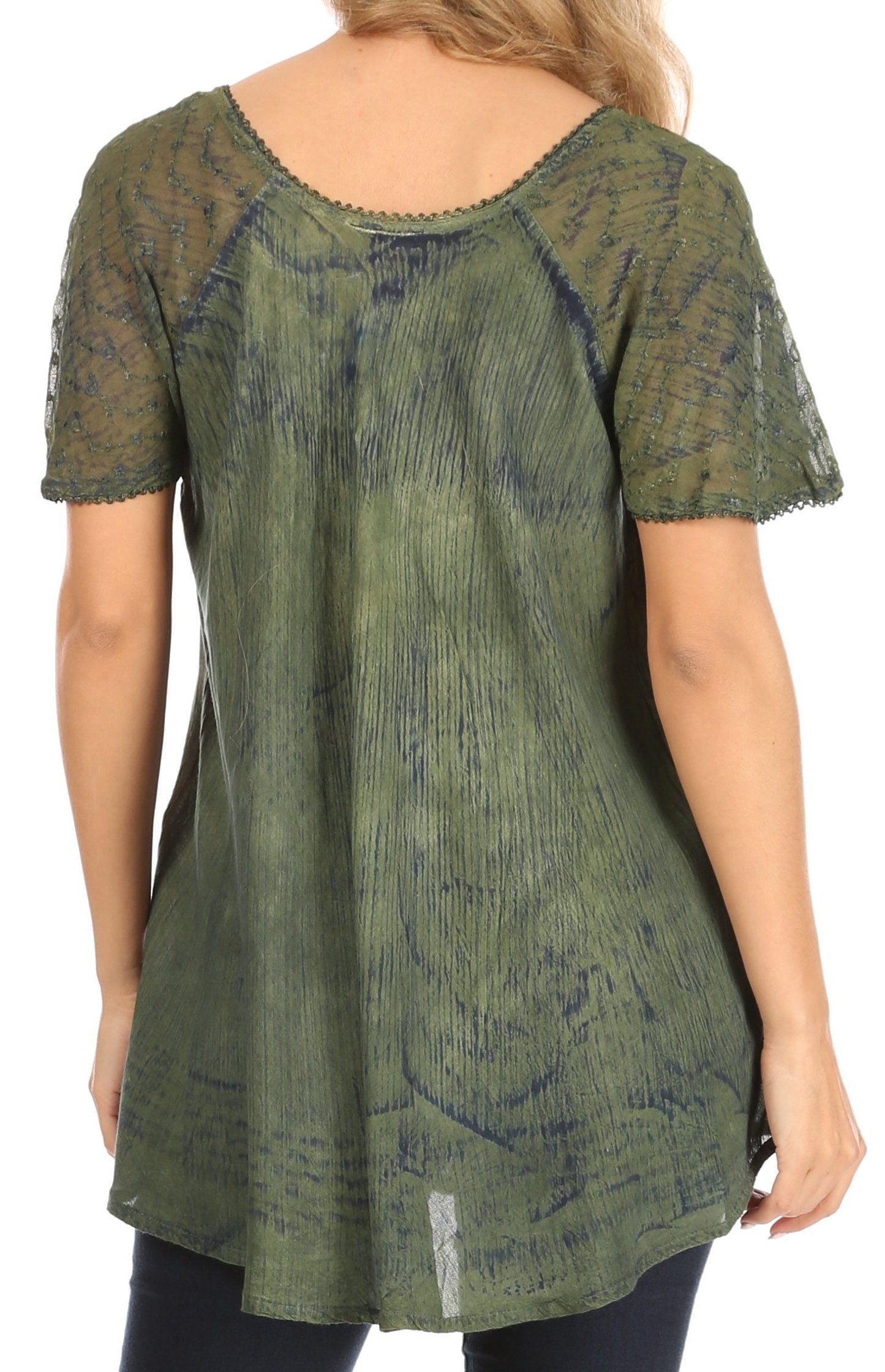 Sakkas Petra Women's Casual Loose Flared Corset Short Sleeve Lace Blouse Top Tunic - Concordia Style Boutique