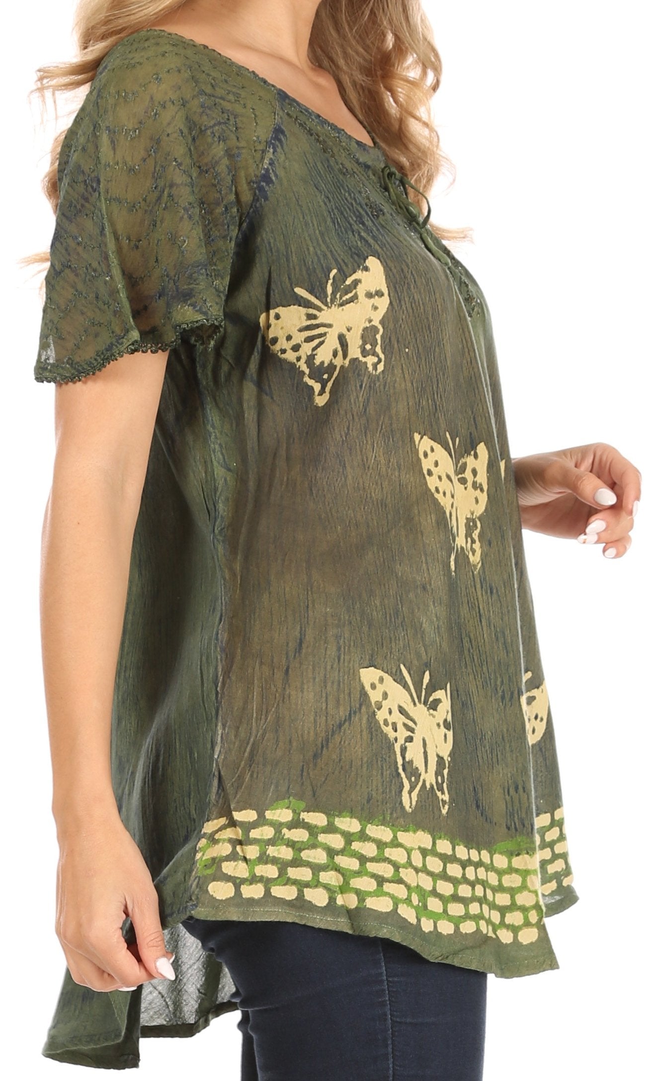 Sakkas Petra Women's Casual Loose Flared Corset Short Sleeve Lace Blouse Top Tunic - Concordia Style Boutique