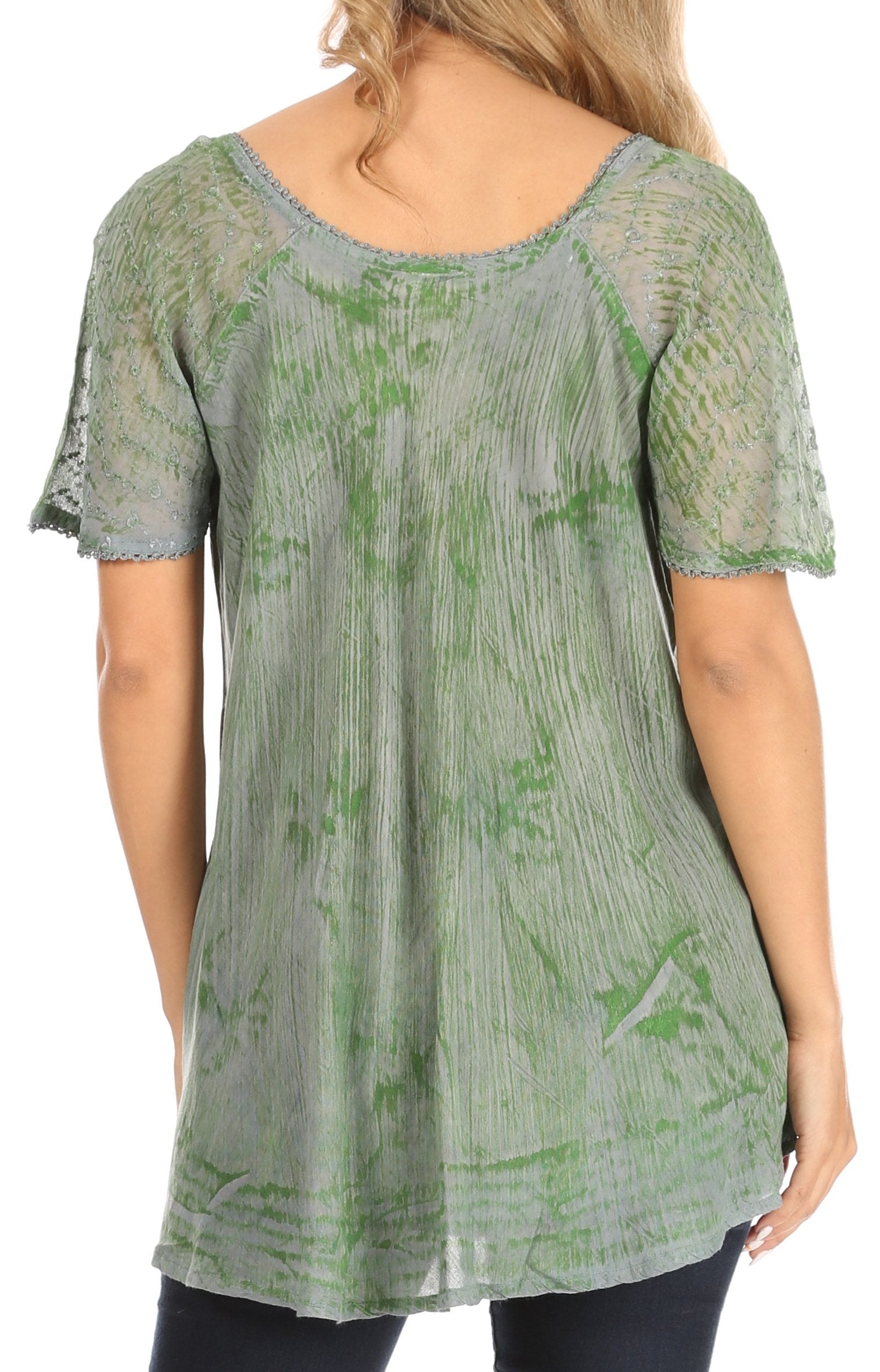 Sakkas Petra Women's Casual Loose Flared Corset Short Sleeve Lace Blouse Top Tunic - Concordia Style Boutique