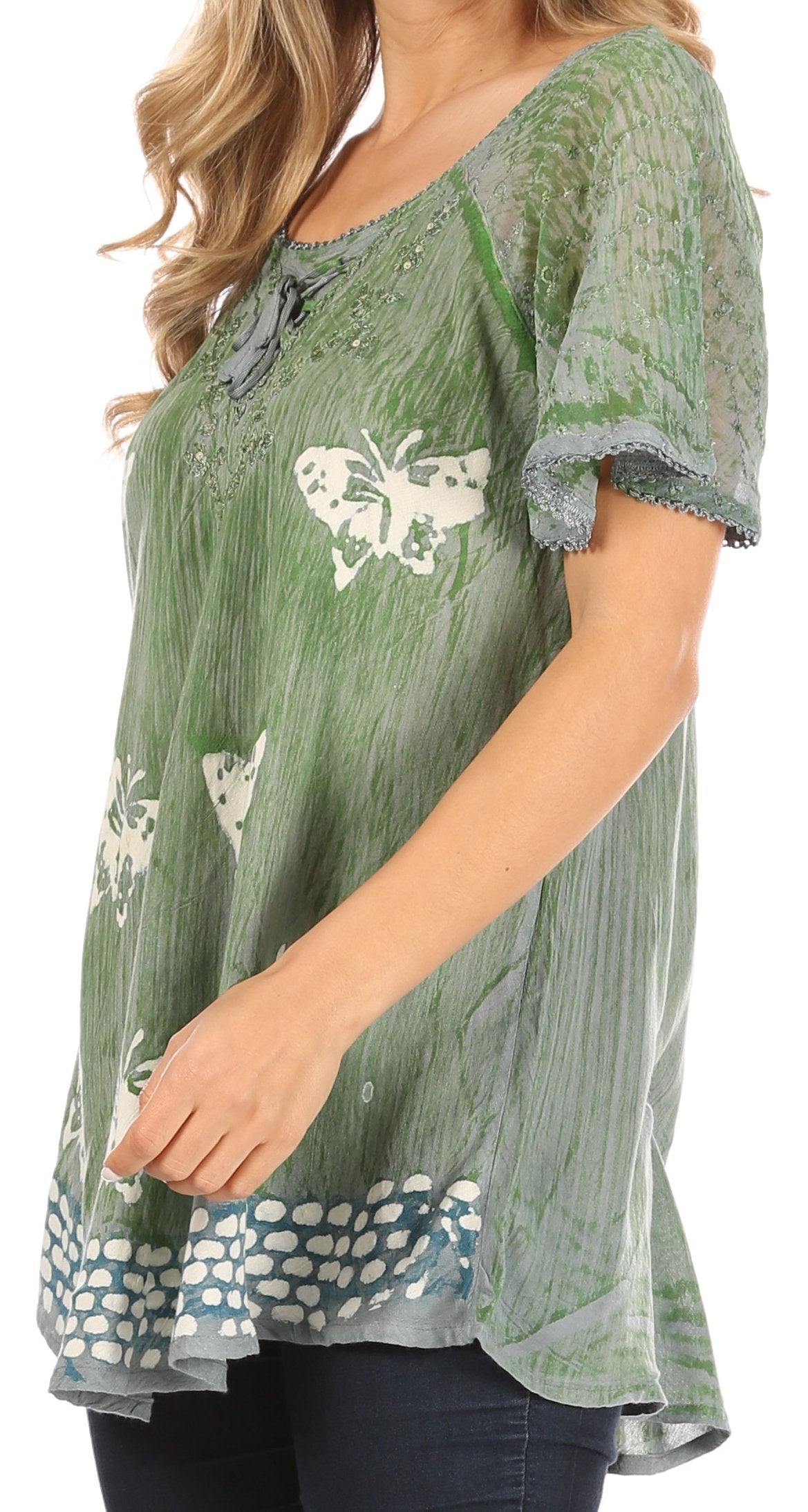 Sakkas Petra Women's Casual Loose Flared Corset Short Sleeve Lace Blouse Top Tunic - Concordia Style Boutique