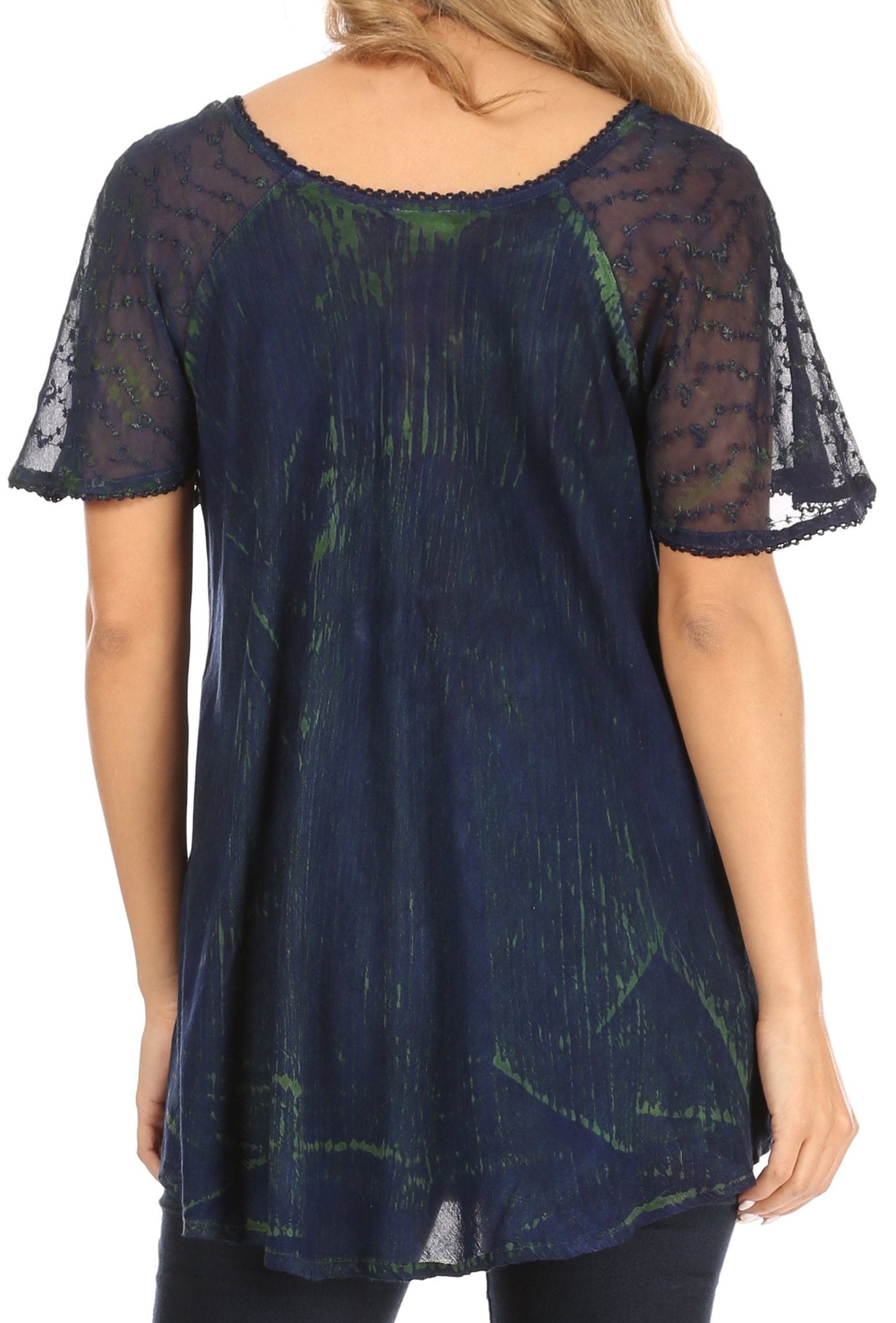 Sakkas Petra Women's Casual Loose Flared Corset Short Sleeve Lace Blouse Top Tunic - Concordia Style Boutique