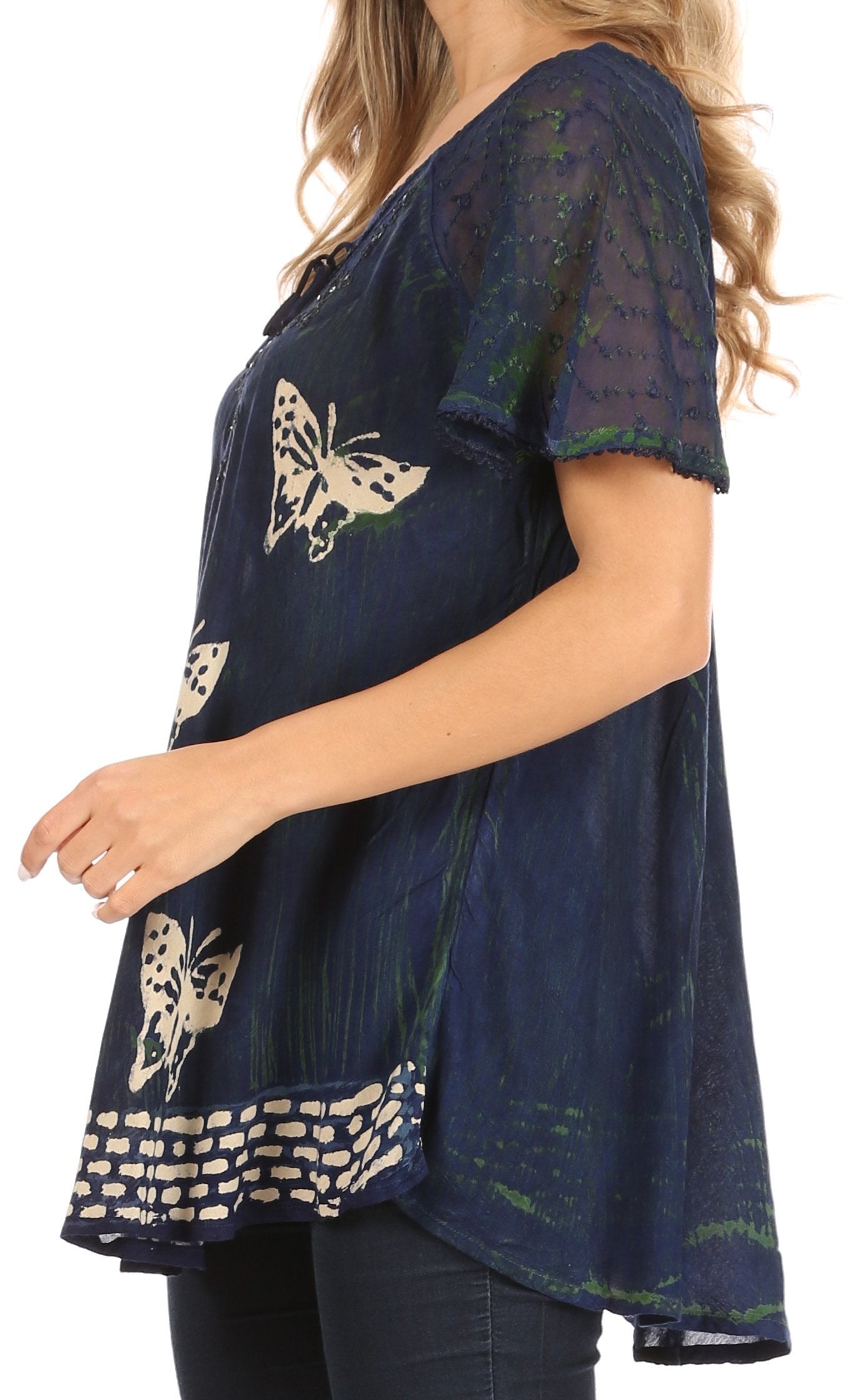 Sakkas Petra Women's Casual Loose Flared Corset Short Sleeve Lace Blouse Top Tunic - Concordia Style Boutique