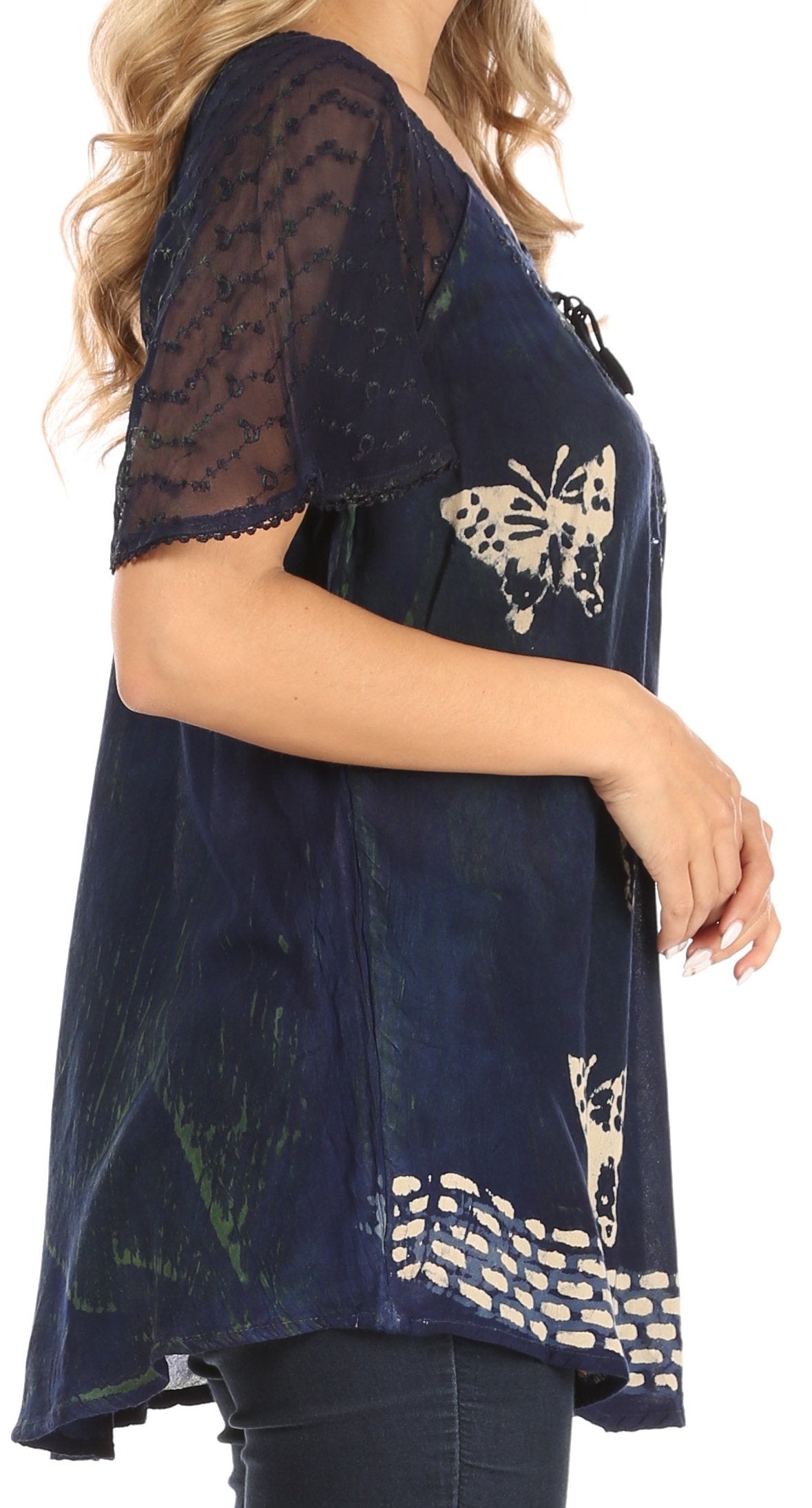 Sakkas Petra Women's Casual Loose Flared Corset Short Sleeve Lace Blouse Top Tunic - Concordia Style Boutique