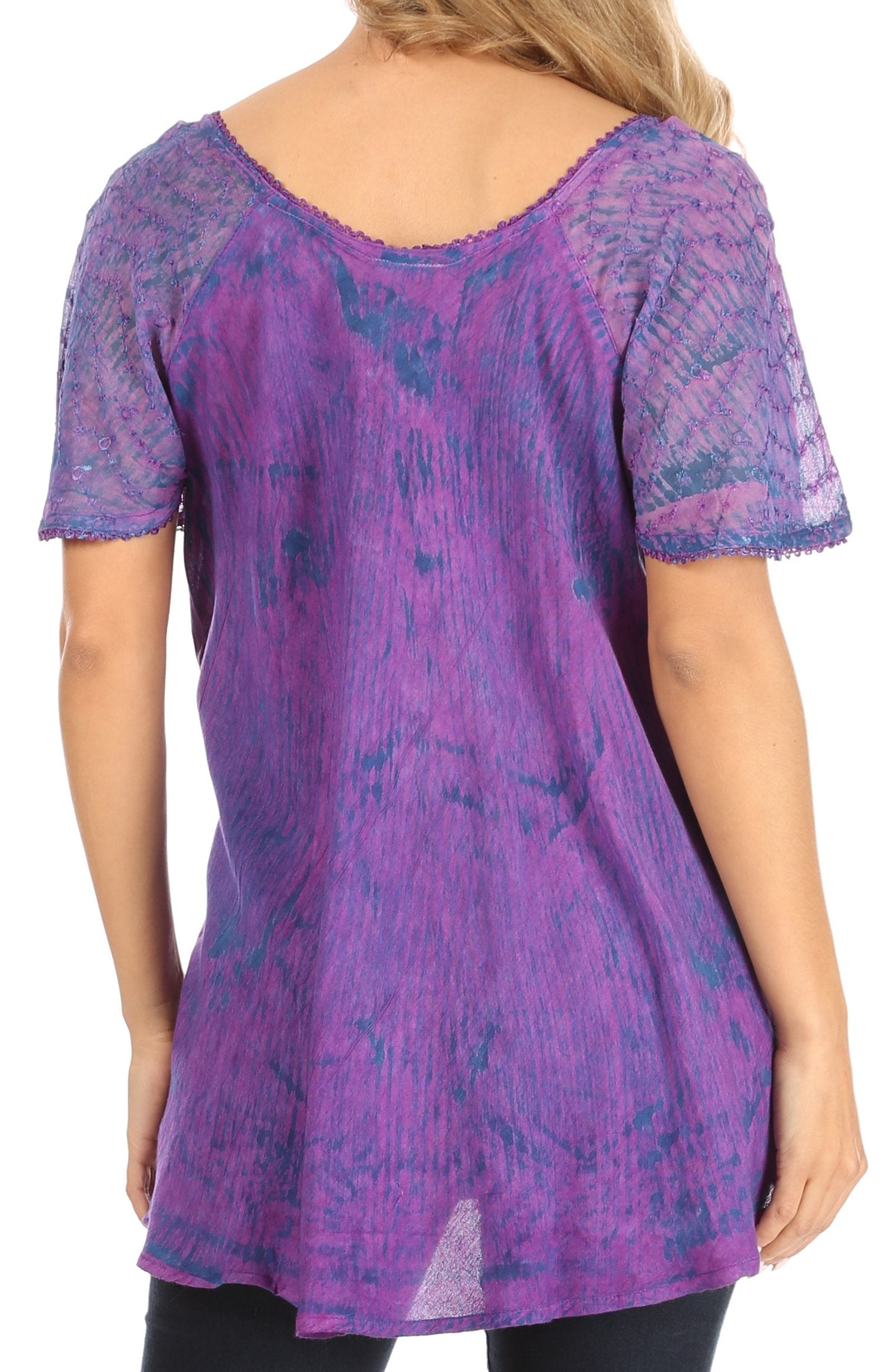 Sakkas Petra Women's Casual Loose Flared Corset Short Sleeve Lace Blouse Top Tunic - Concordia Style Boutique