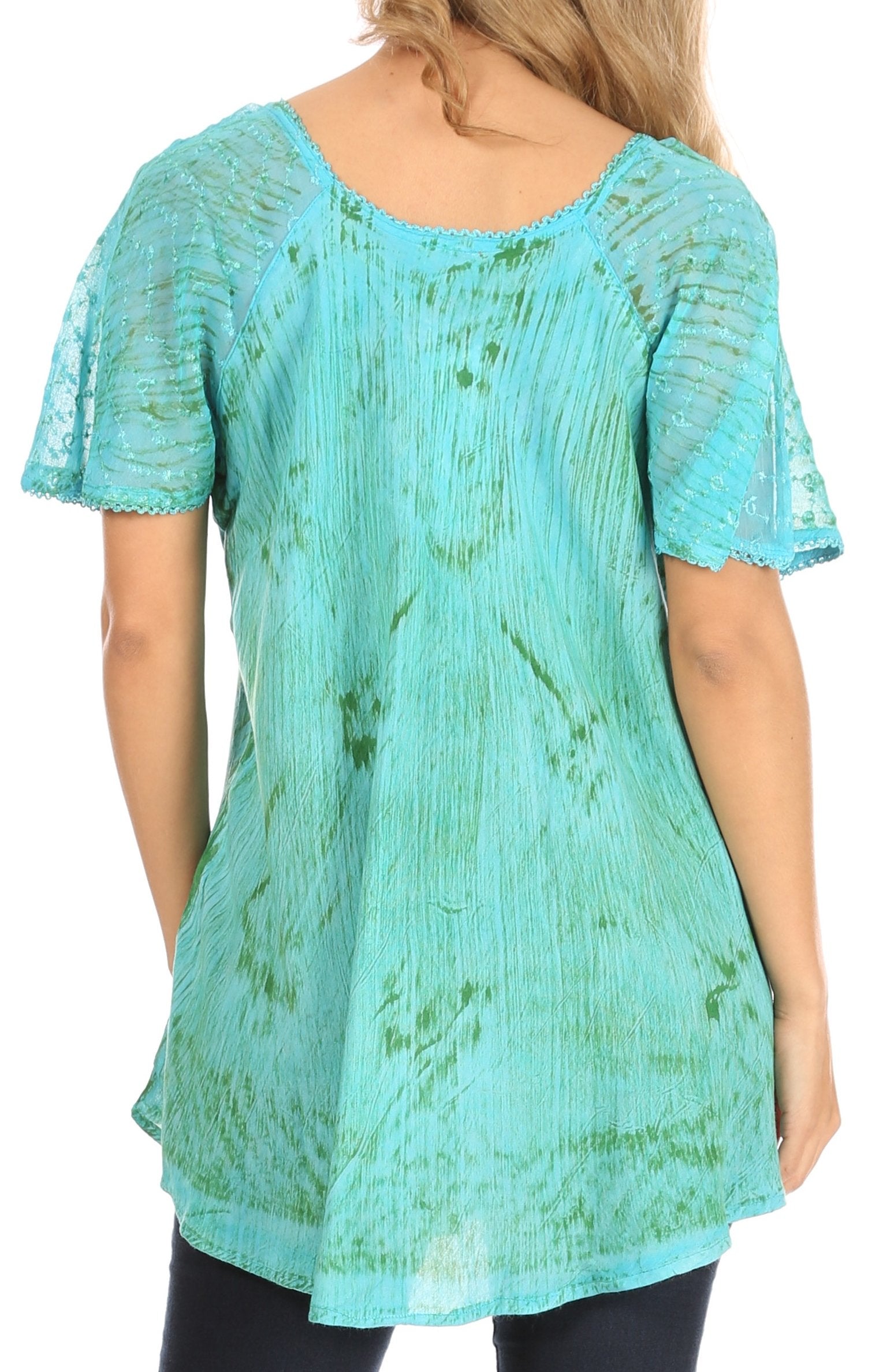 Sakkas Petra Women's Casual Loose Flared Corset Short Sleeve Lace Blouse Top Tunic - Concordia Style Boutique