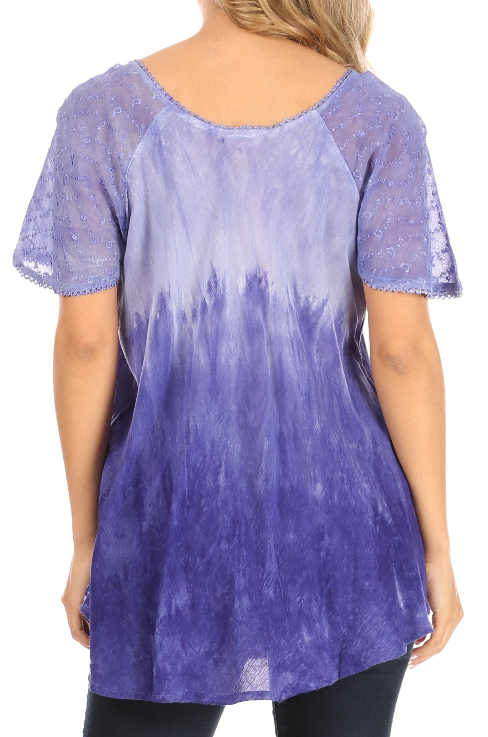 Sakkas Petra Women's Casual Loose Flared Corset Short Sleeve Lace Blouse Top Tunic - Concordia Style Boutique