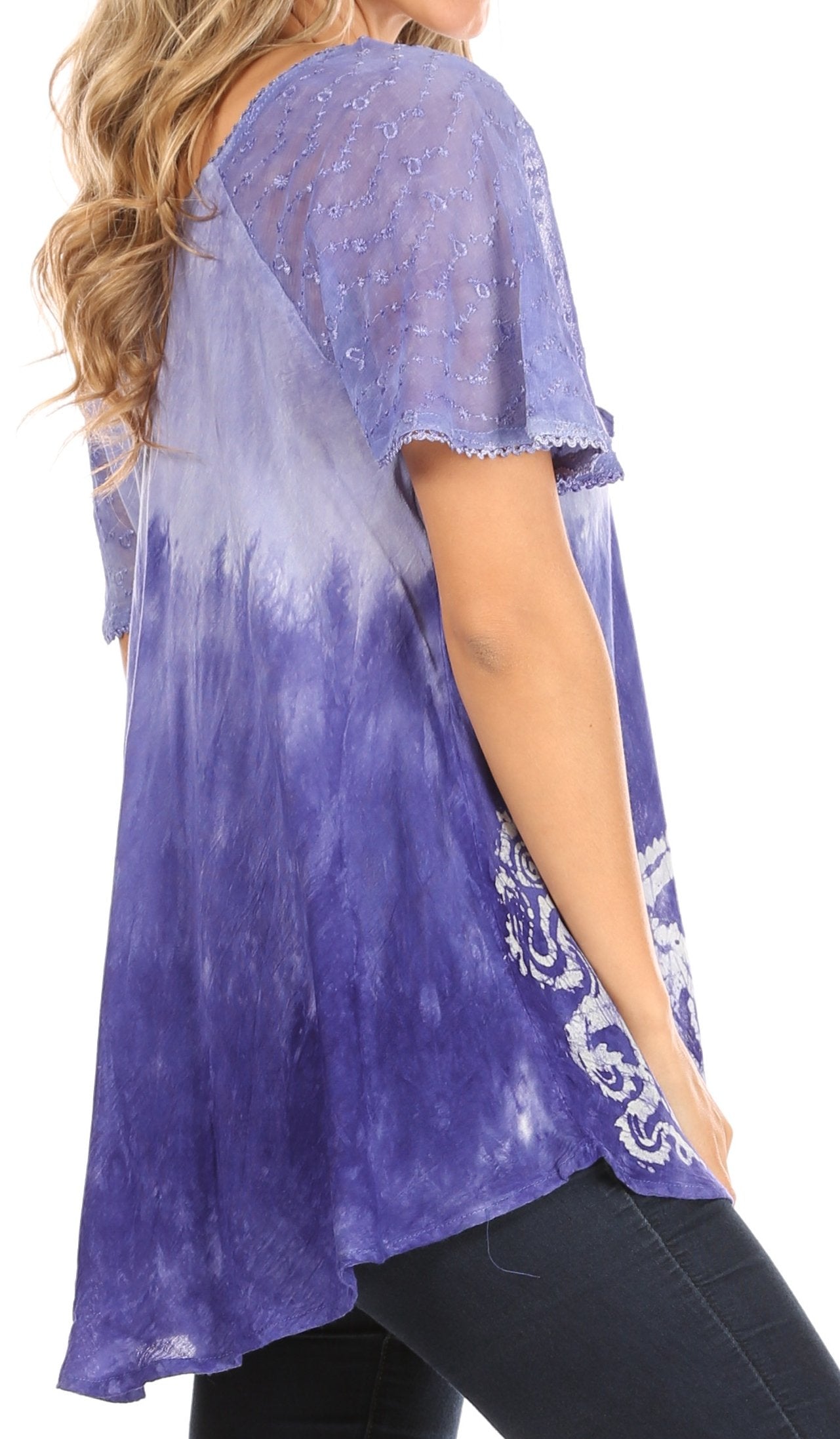 Sakkas Petra Women's Casual Loose Flared Corset Short Sleeve Lace Blouse Top Tunic - Concordia Style Boutique