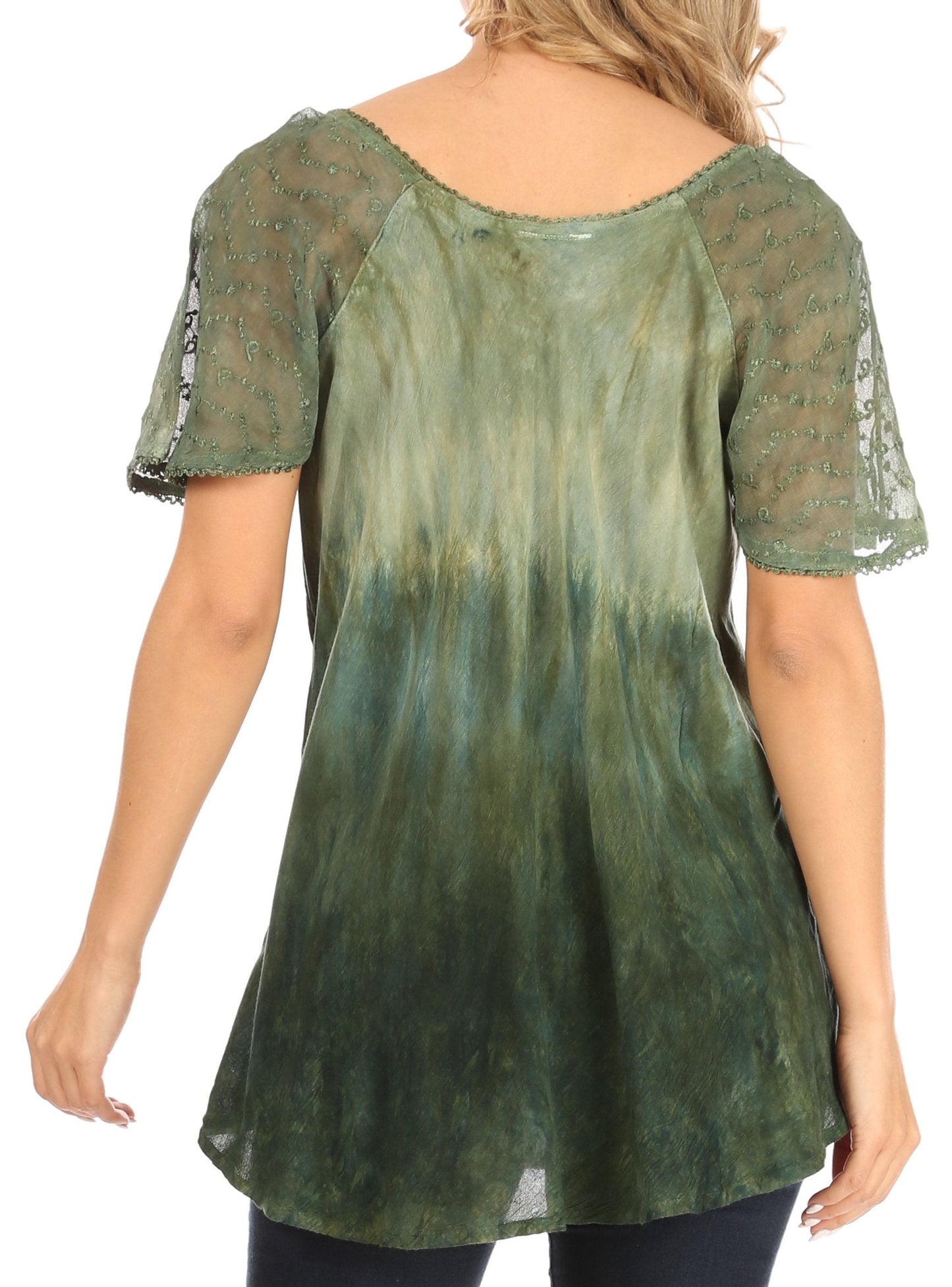 Sakkas Petra Women's Casual Loose Flared Corset Short Sleeve Lace Blouse Top Tunic - Concordia Style Boutique