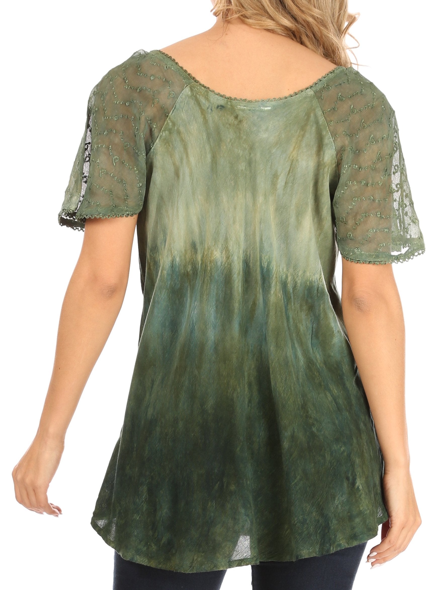 Sakkas Petra Women's Casual Loose Flared Corset Short Sleeve Lace Blouse Top Tunic - Concordia Style Boutique