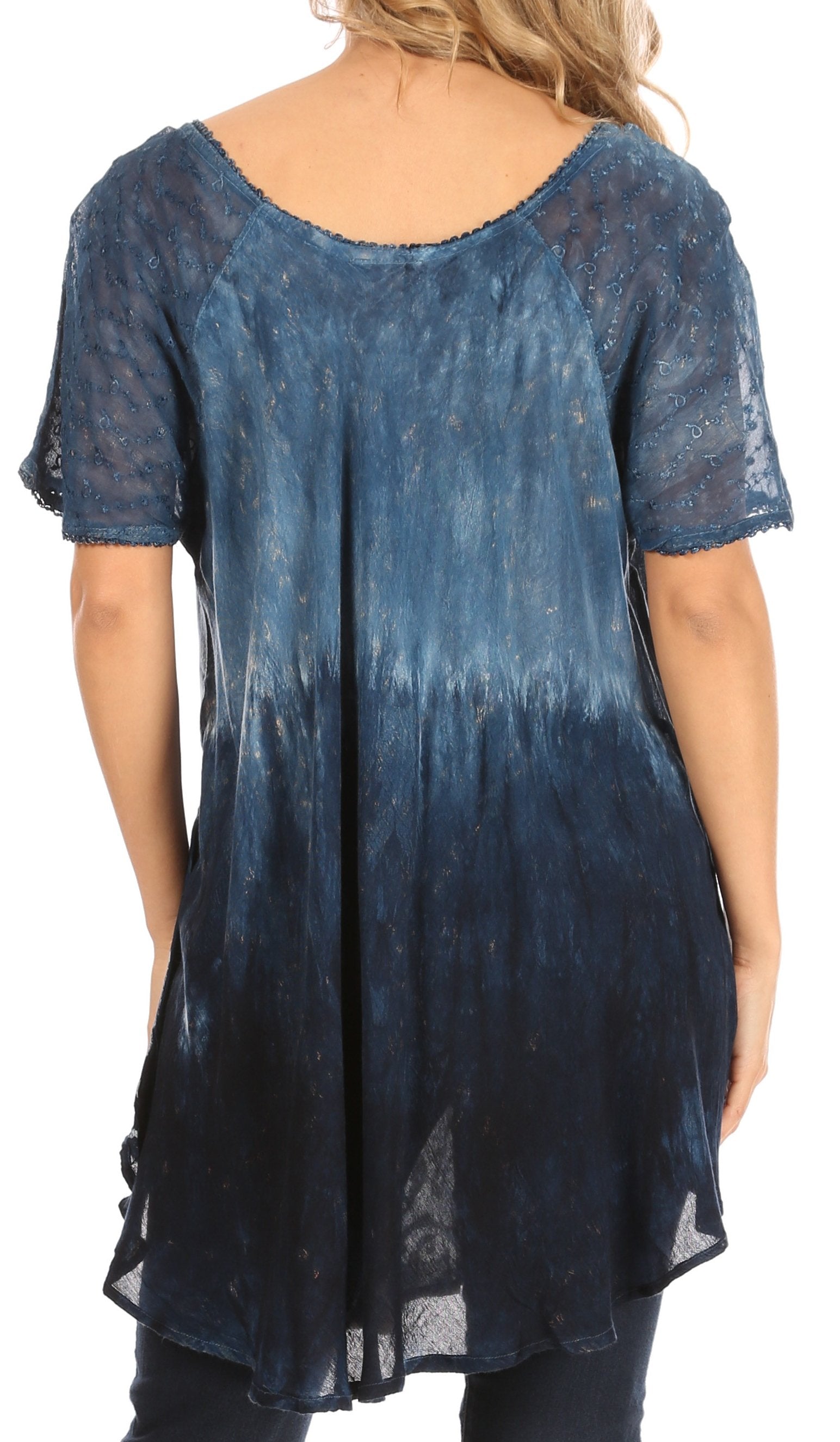 Sakkas Petra Women's Casual Loose Flared Corset Short Sleeve Lace Blouse Top Tunic - Concordia Style Boutique