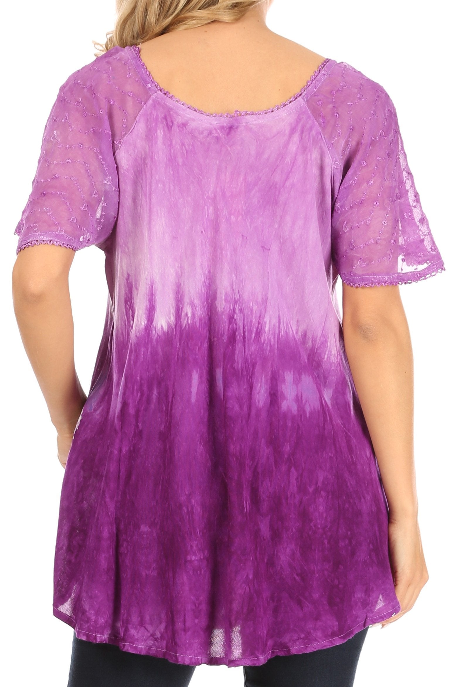 Sakkas Petra Women's Casual Loose Flared Corset Short Sleeve Lace Blouse Top Tunic - Concordia Style Boutique