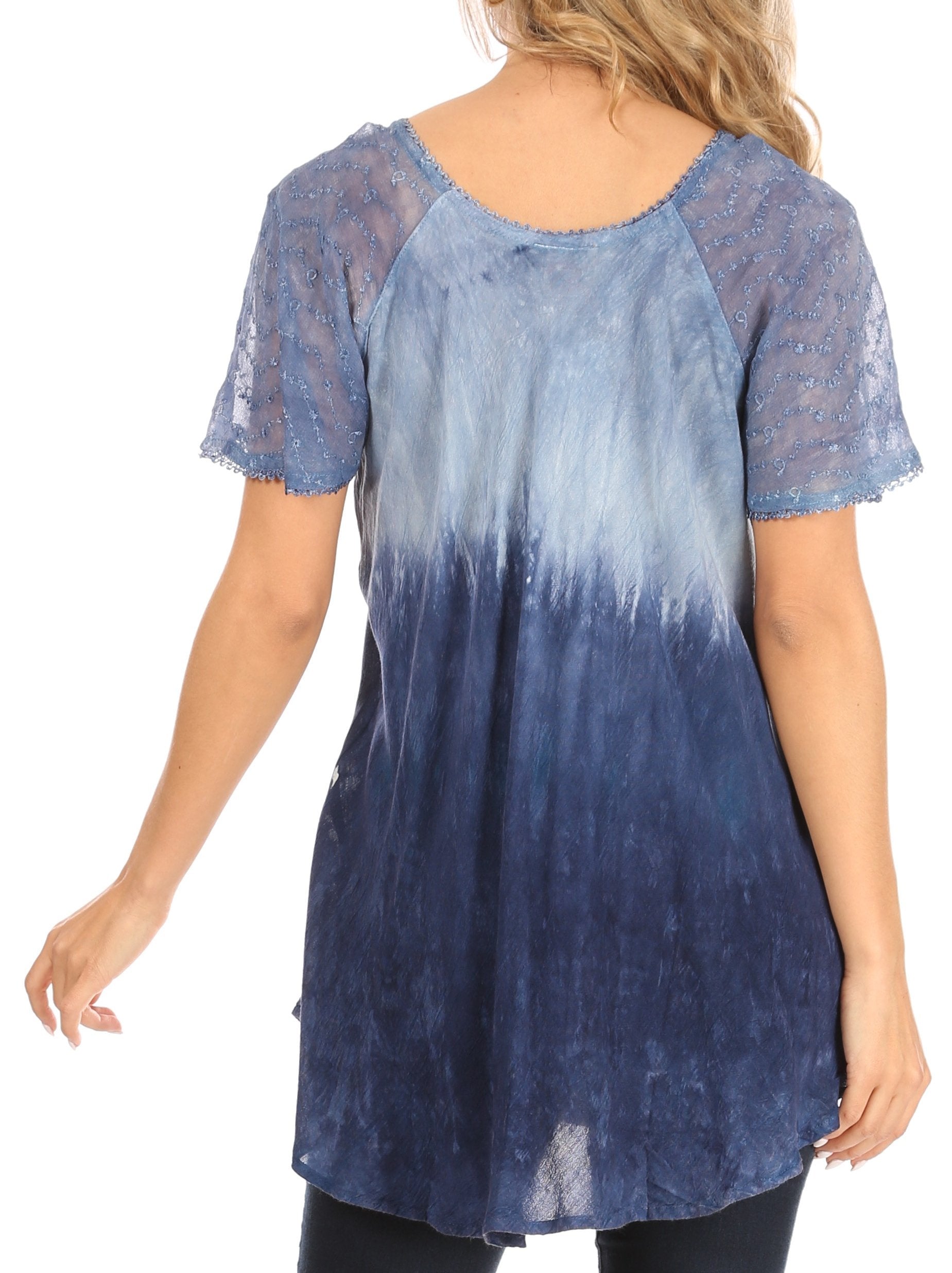 Sakkas Petra Women's Casual Loose Flared Corset Short Sleeve Lace Blouse Top Tunic - Concordia Style Boutique