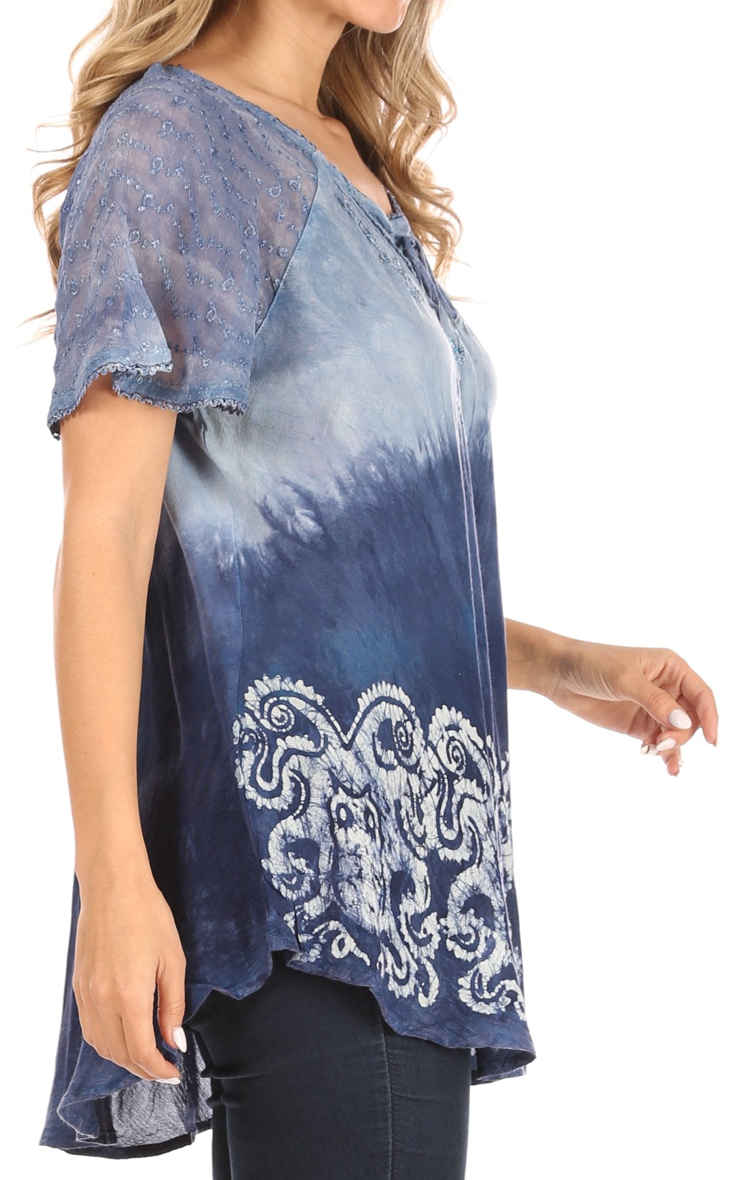 Sakkas Petra Women's Casual Loose Flared Corset Short Sleeve Lace Blouse Top Tunic - Concordia Style Boutique