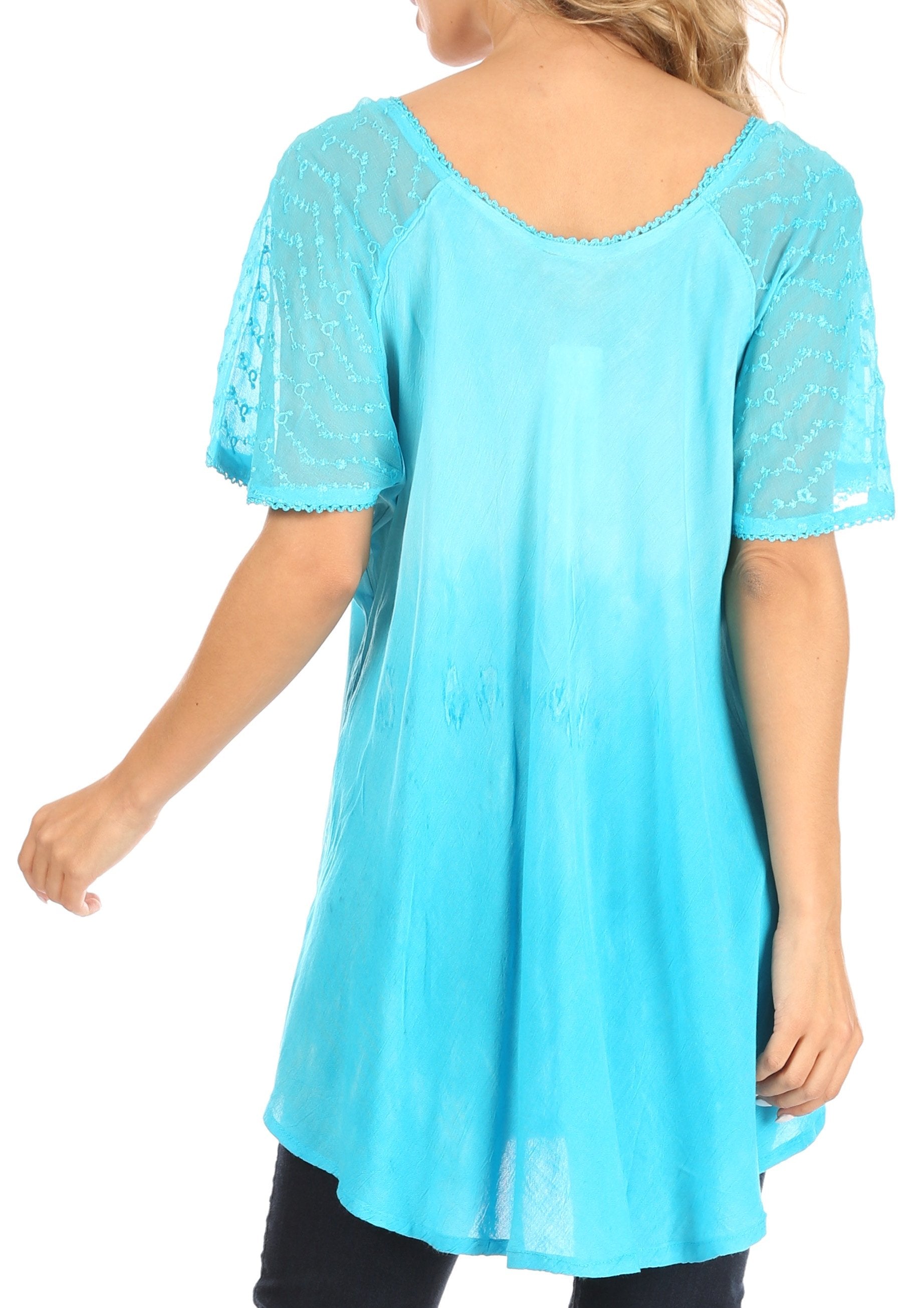 Sakkas Petra Women's Casual Loose Flared Corset Short Sleeve Lace Blouse Top Tunic - Concordia Style Boutique