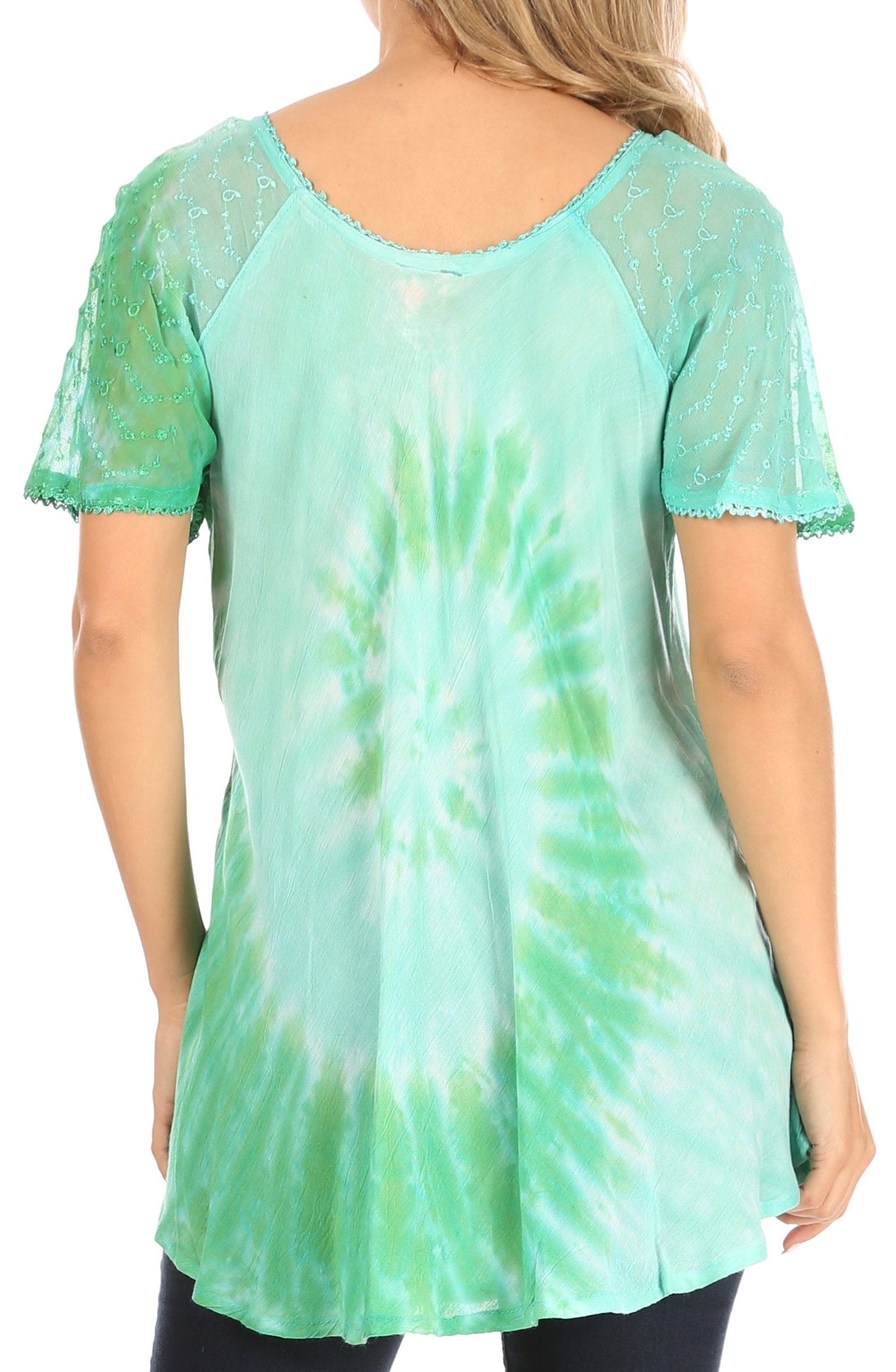 Sakkas Petra Women's Casual Loose Flared Corset Short Sleeve Lace Blouse Top Tunic - Concordia Style Boutique
