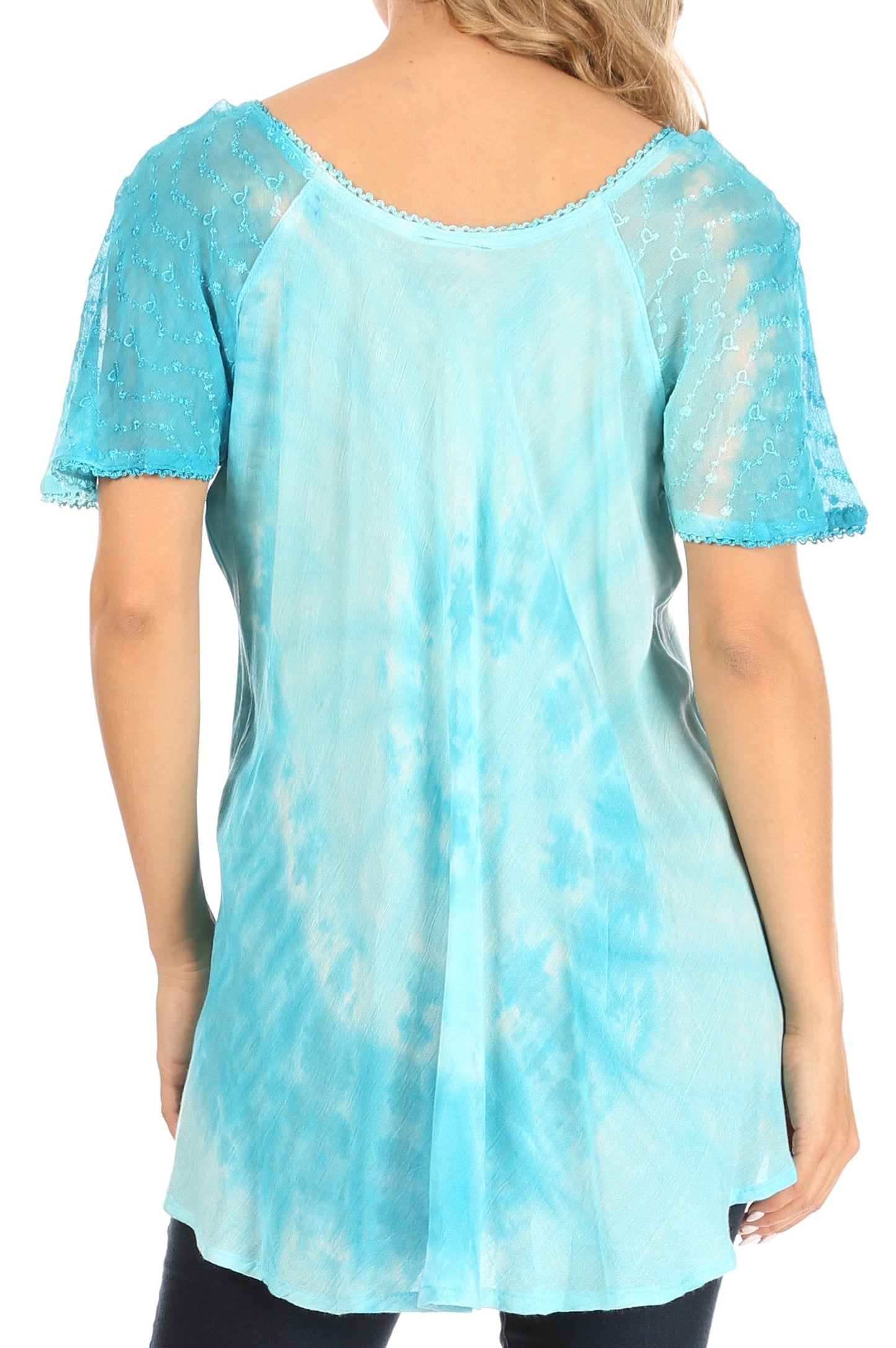 Sakkas Petra Women's Casual Loose Flared Corset Short Sleeve Lace Blouse Top Tunic - Concordia Style Boutique