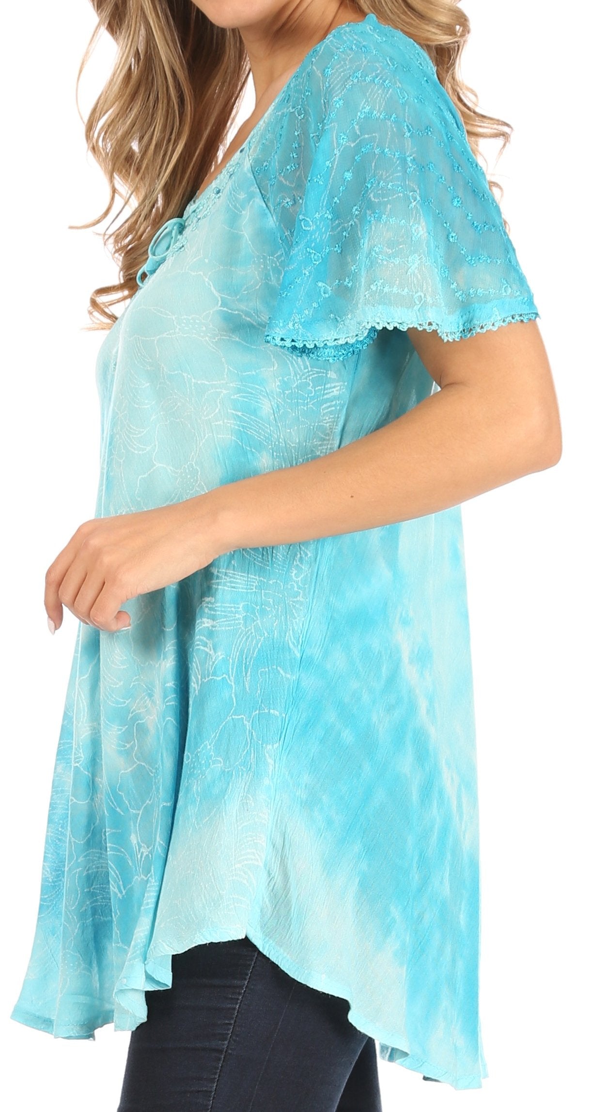 Sakkas Petra Women's Casual Loose Flared Corset Short Sleeve Lace Blouse Top Tunic - Concordia Style Boutique
