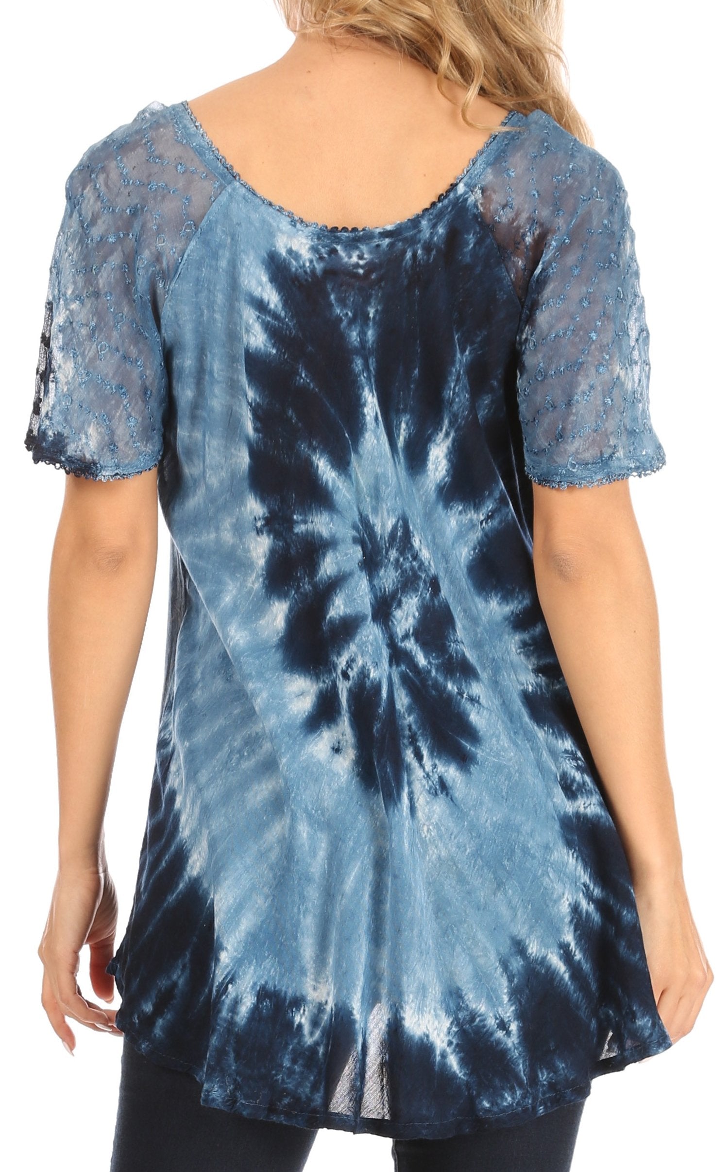Sakkas Petra Women's Casual Loose Flared Corset Short Sleeve Lace Blouse Top Tunic - Concordia Style Boutique
