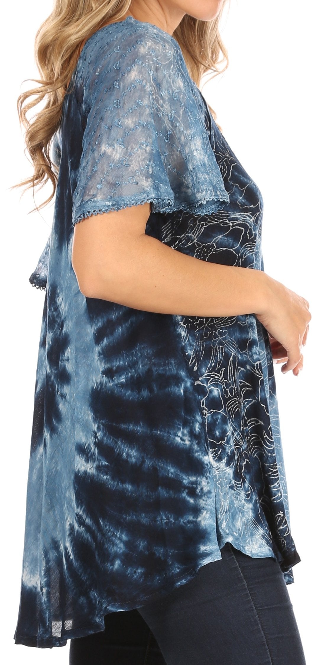 Sakkas Petra Women's Casual Loose Flared Corset Short Sleeve Lace Blouse Top Tunic - Concordia Style Boutique