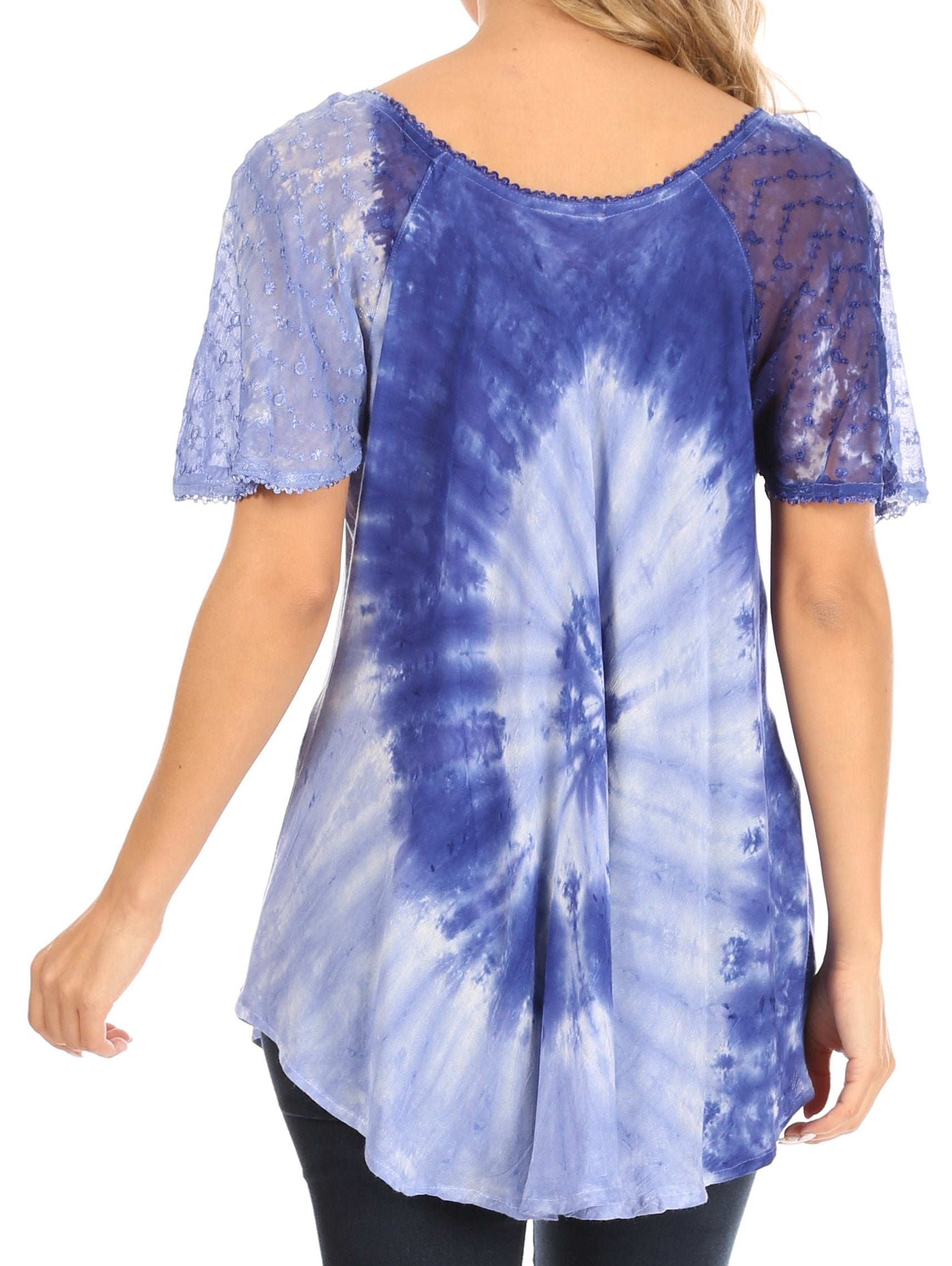 Sakkas Petra Women's Casual Loose Flared Corset Short Sleeve Lace Blouse Top Tunic - Concordia Style Boutique
