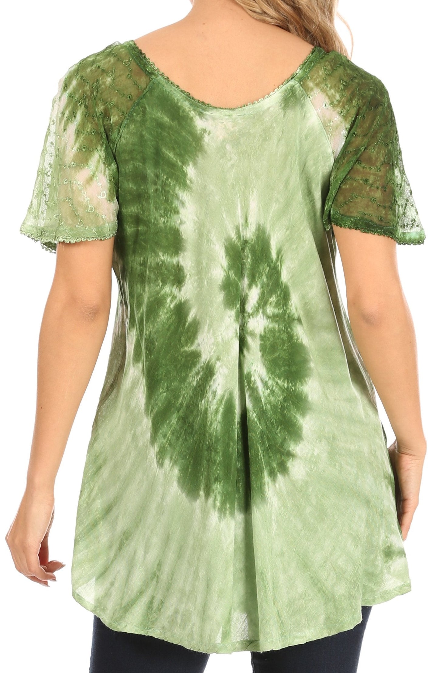 Sakkas Petra Women's Casual Loose Flared Corset Short Sleeve Lace Blouse Top Tunic - Concordia Style Boutique