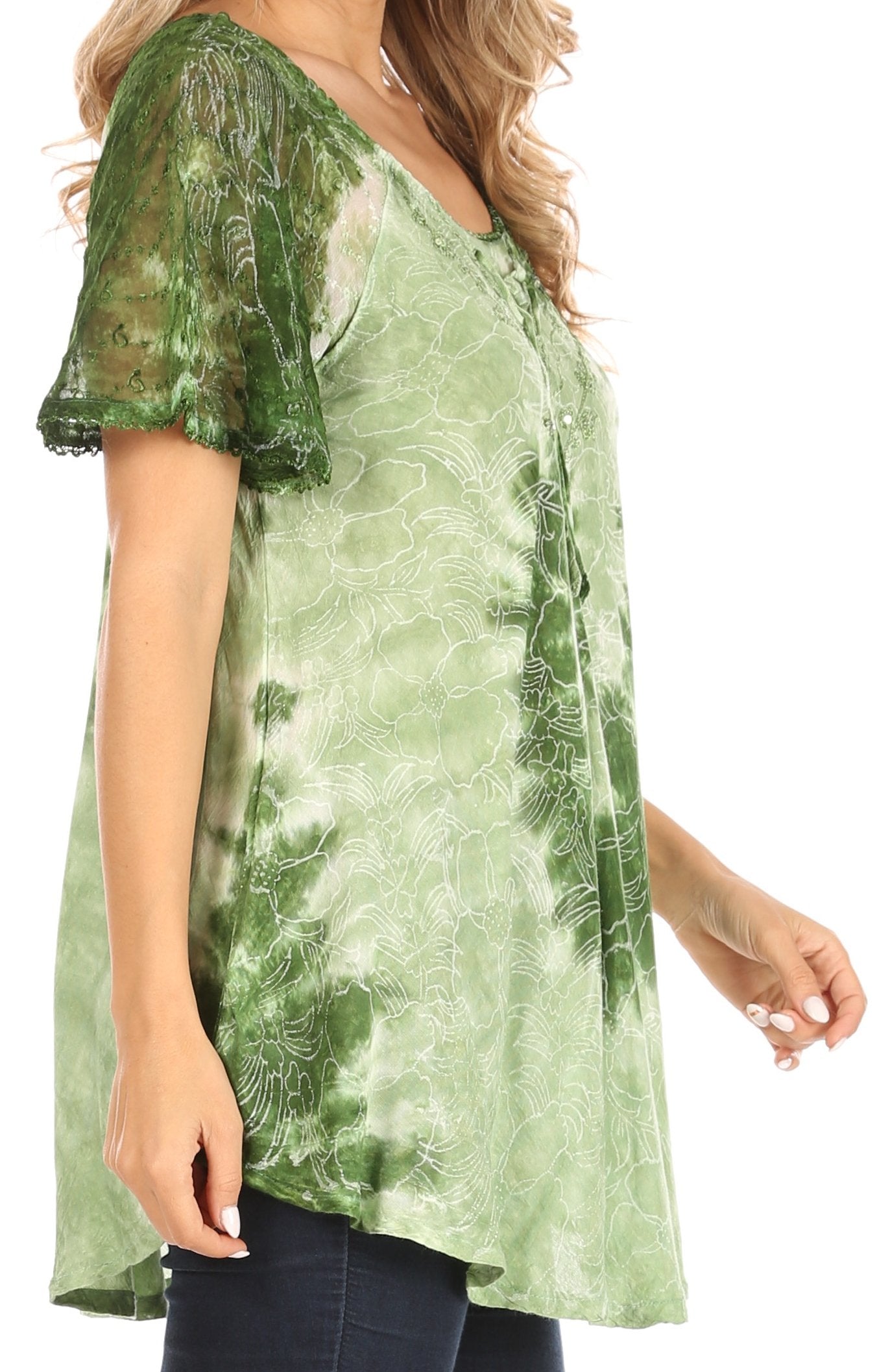 Sakkas Petra Women's Casual Loose Flared Corset Short Sleeve Lace Blouse Top Tunic - Concordia Style Boutique