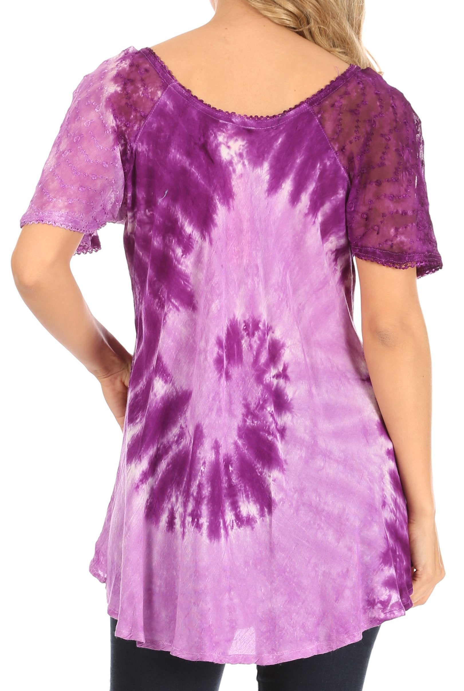 Sakkas Petra Women's Casual Loose Flared Corset Short Sleeve Lace Blouse Top Tunic - Concordia Style Boutique