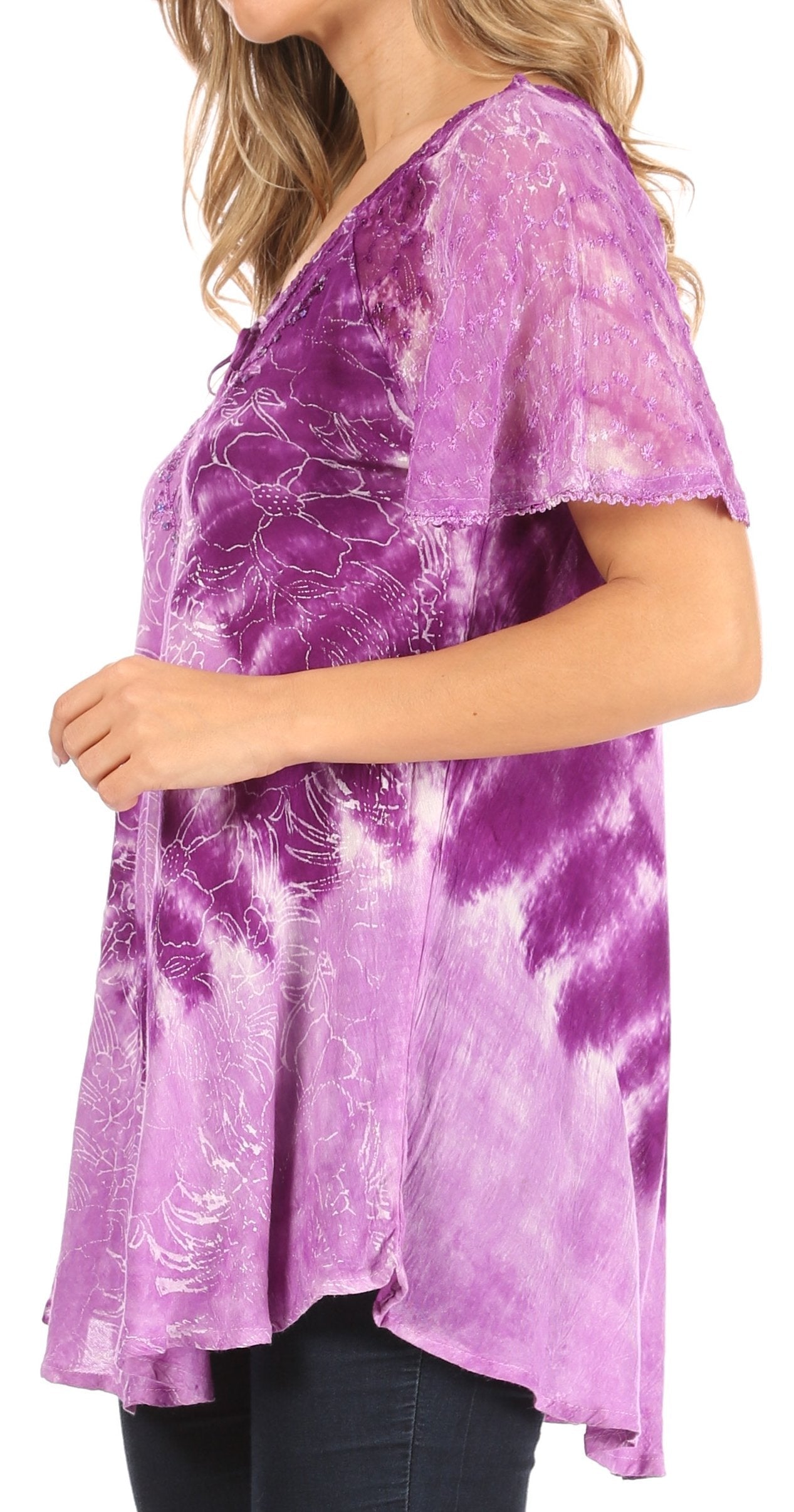 Sakkas Petra Women's Casual Loose Flared Corset Short Sleeve Lace Blouse Top Tunic - Concordia Style Boutique