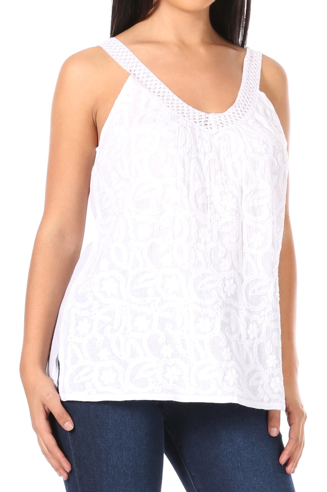 Sakkas Soffe Women's Casual Summer Sleeveless Floral Cotton Tank Top Blouse Light - Concordia Style Boutique