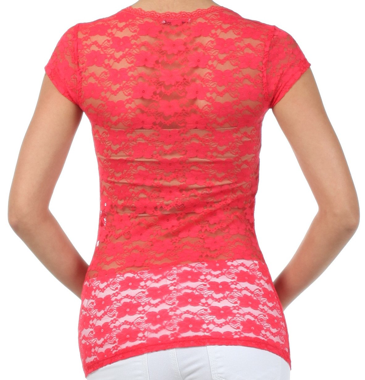 Sakkas Stretch Floral Lace Cap Sleeve Tunic Length Tee - Made in USA - Concordia Style Boutique