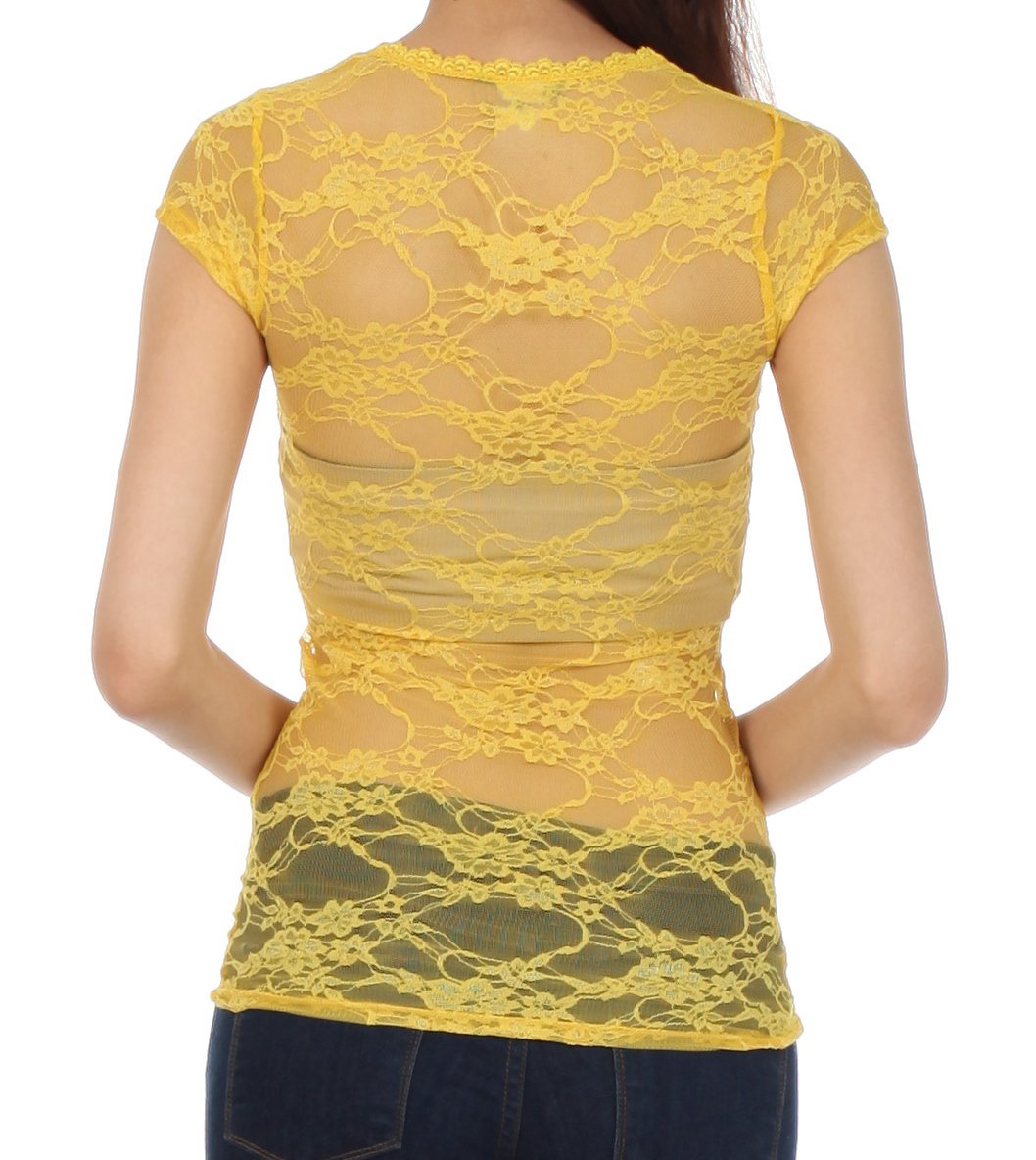 Sakkas Stretch Floral Lace Cap Sleeve Tunic Length Tee - Made in USA - Concordia Style Boutique