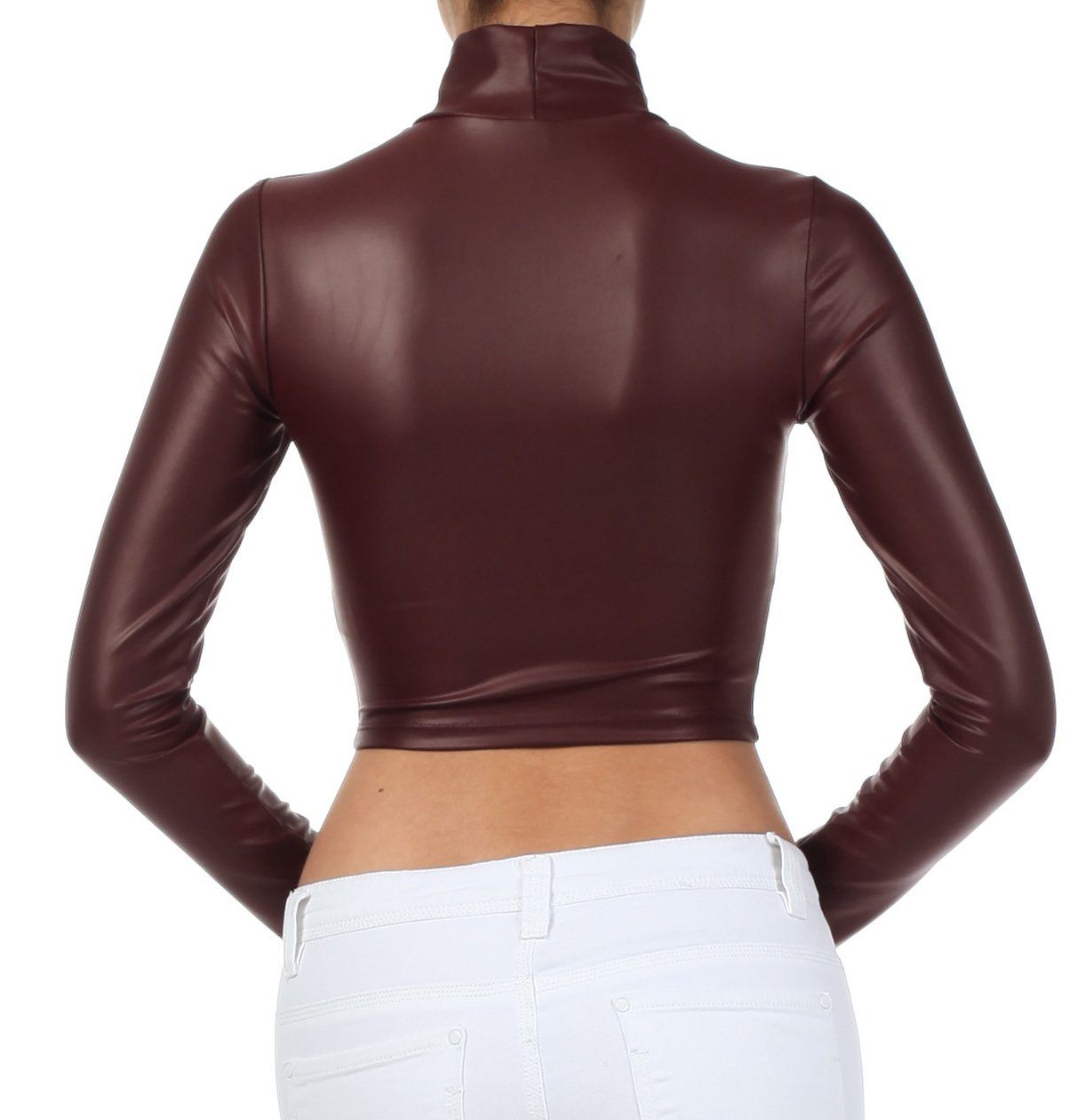 Sakkas Matte Liquid Mock Neck Turtleneck Long Sleeve Crop Top - Made in USA - Concordia Style Boutique