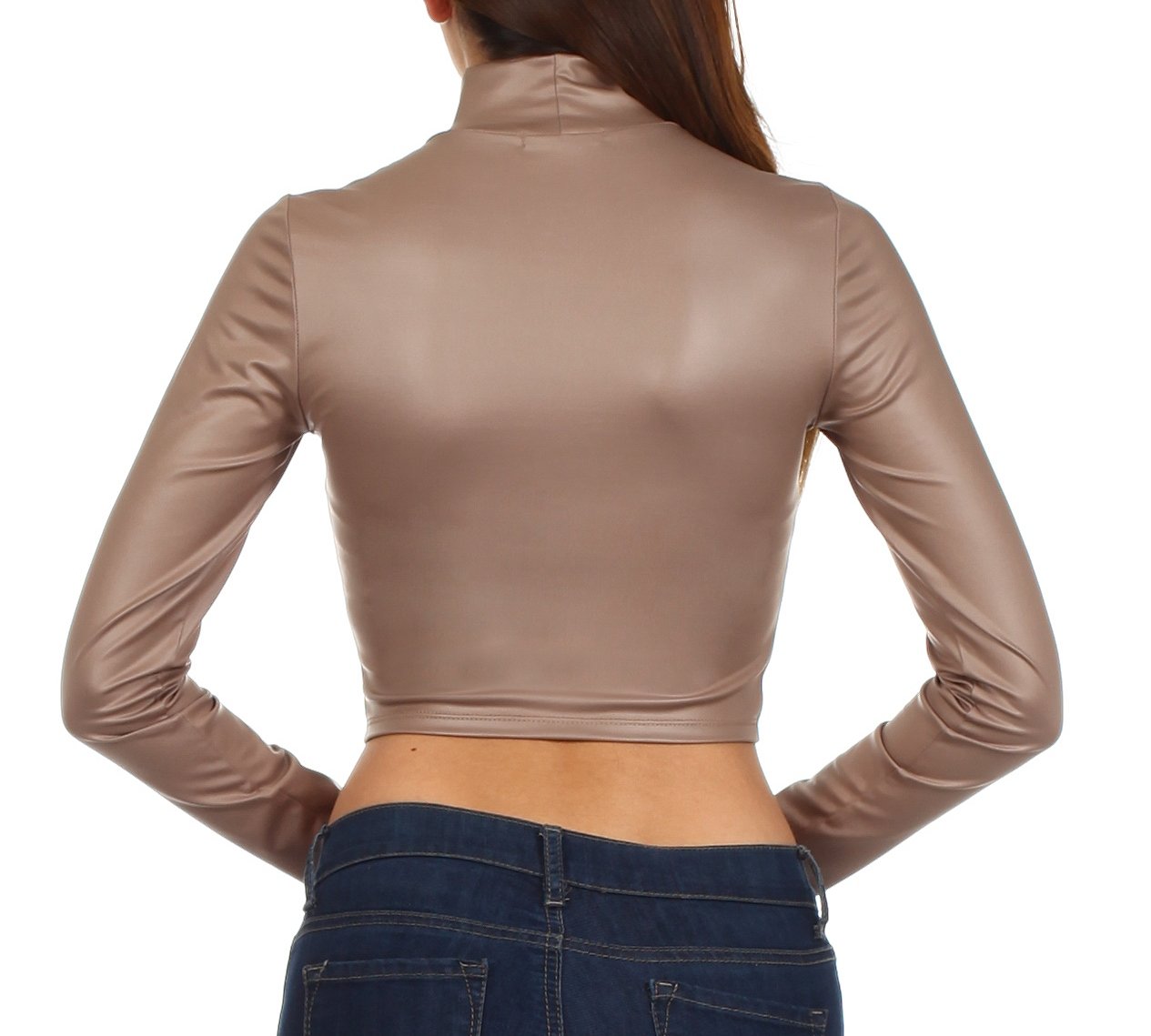 Sakkas Matte Liquid Mock Neck Turtleneck Long Sleeve Crop Top - Made in USA - Concordia Style Boutique