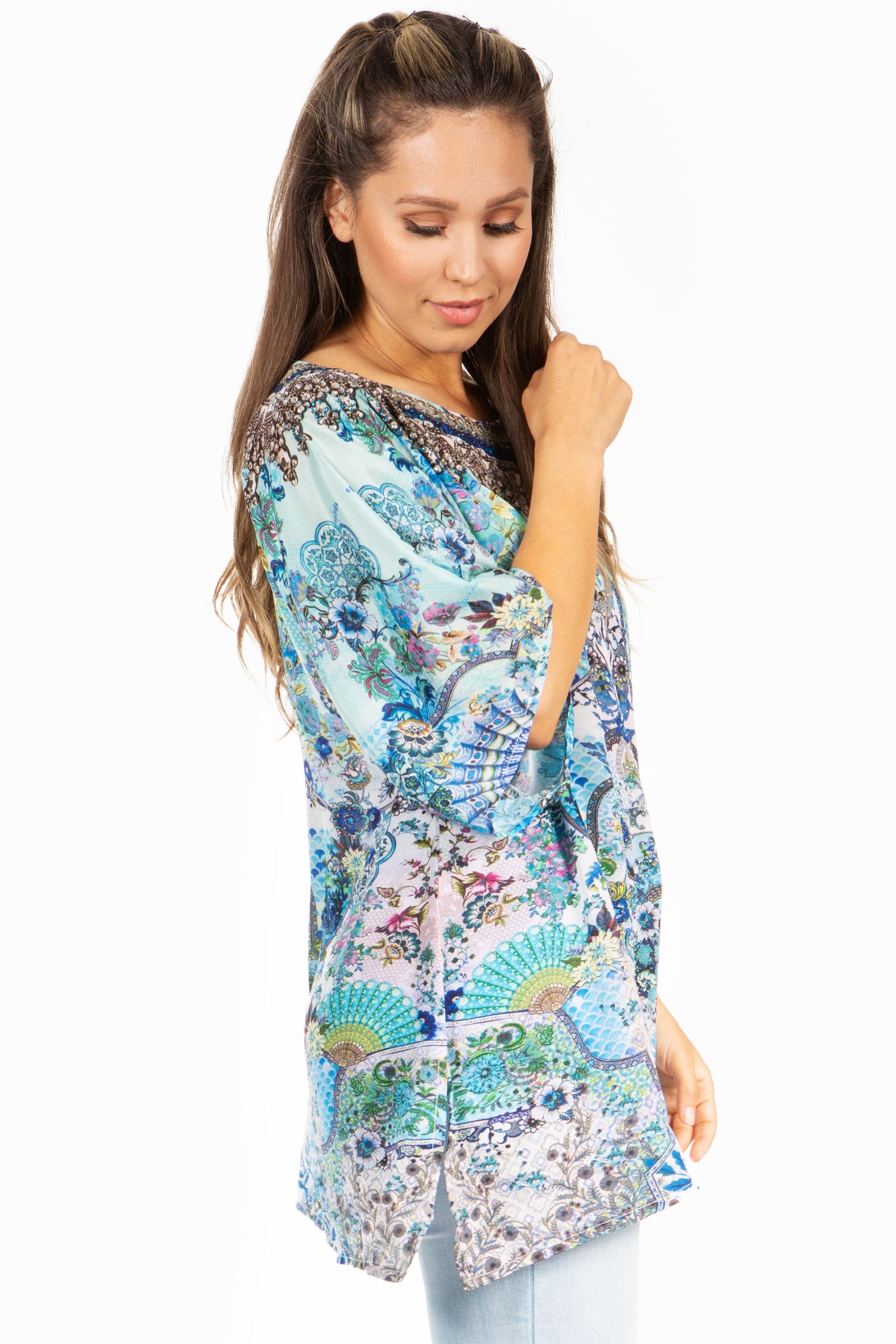 Sakkas Marina Floral Women's Blouse - Short Sleeve Tunic - Concordia Style Boutique