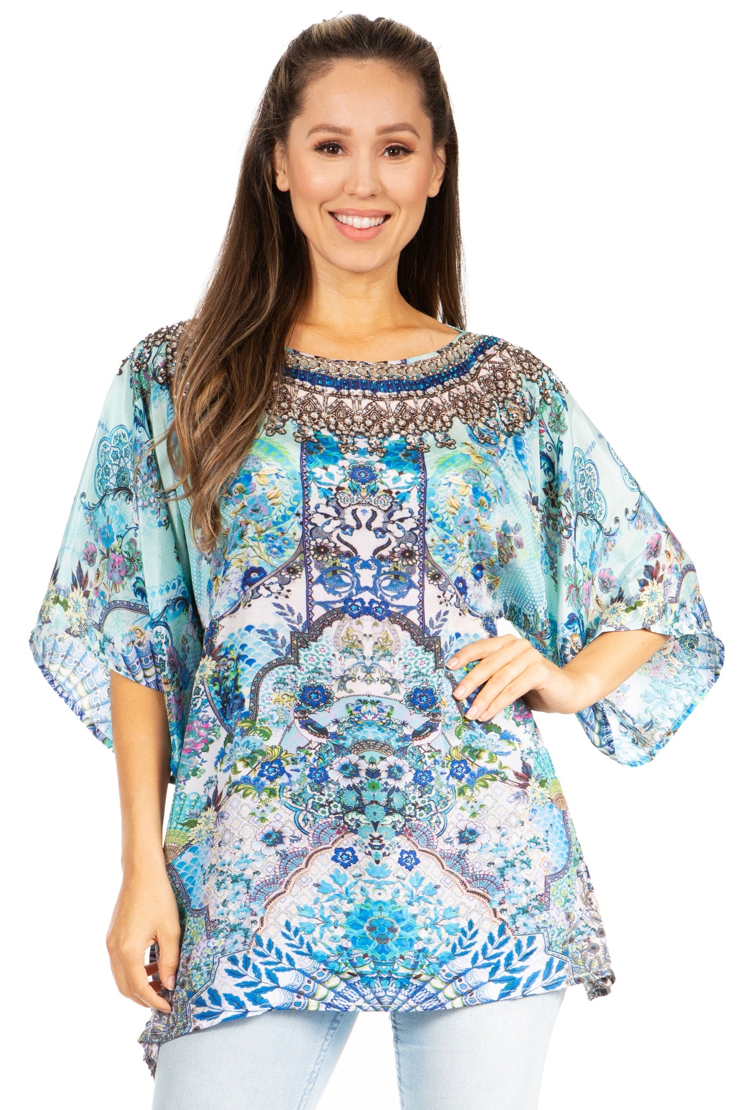 Sakkas Marina Floral Women's Blouse - Short Sleeve Tunic - Concordia Style Boutique