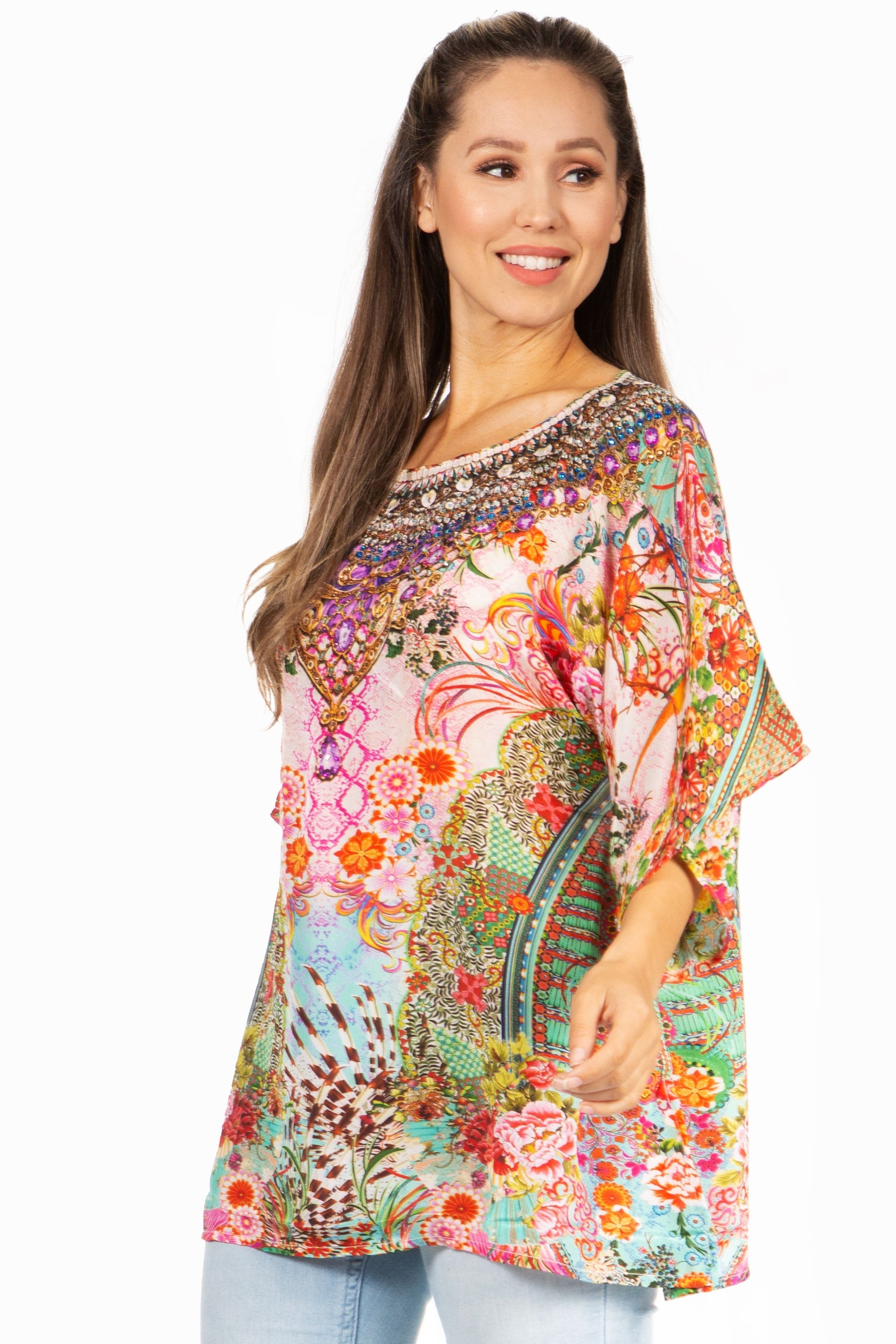 Sakkas Marina Floral Women's Blouse - Short Sleeve Tunic - Concordia Style Boutique